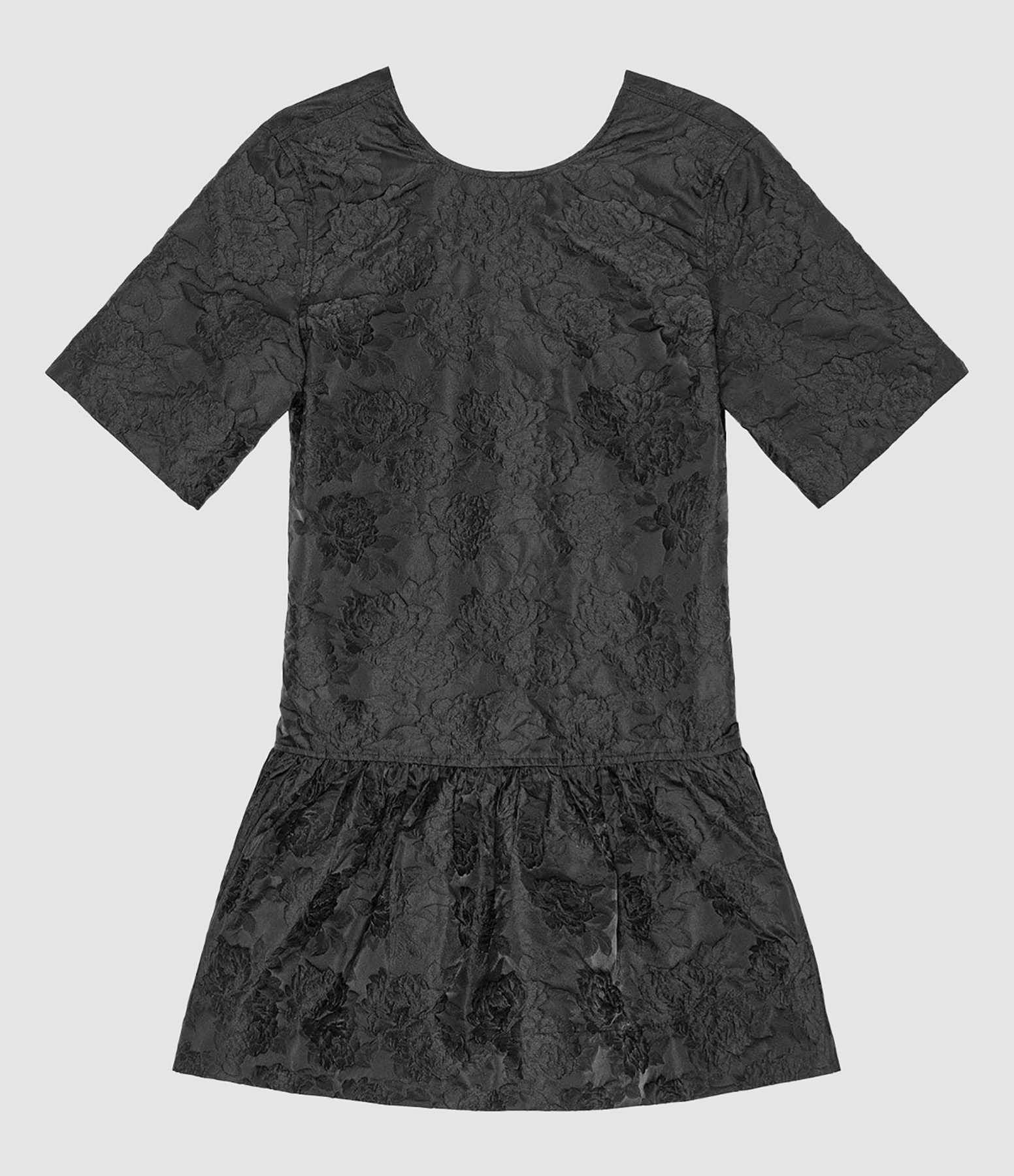 Robe Courte Botanical Jacquard Open-Back Black