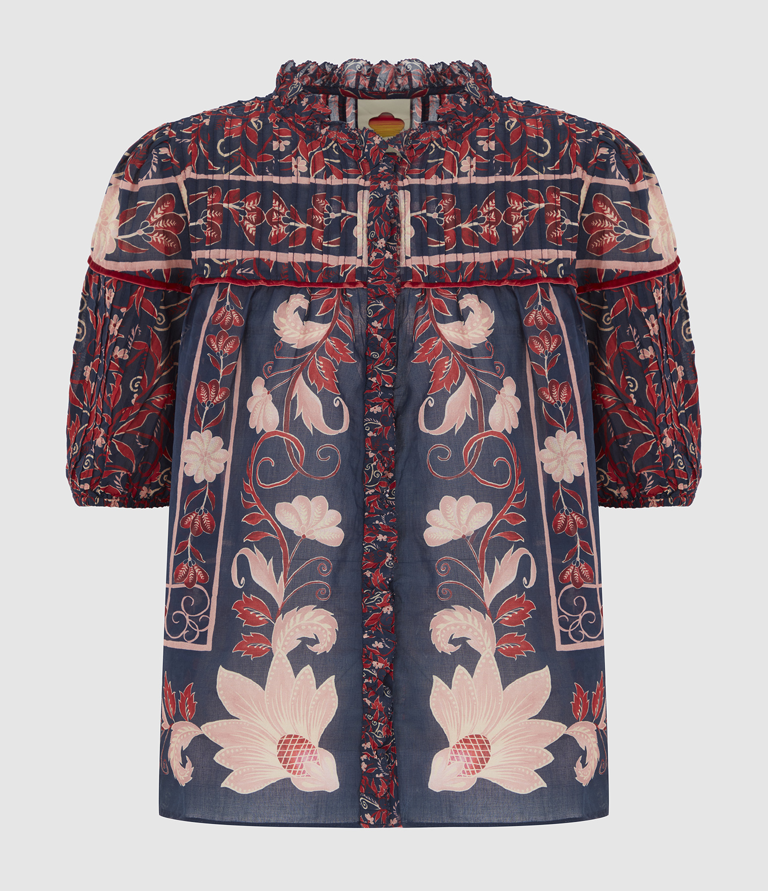 Blouse Boho Floral Scarf Navy Blue