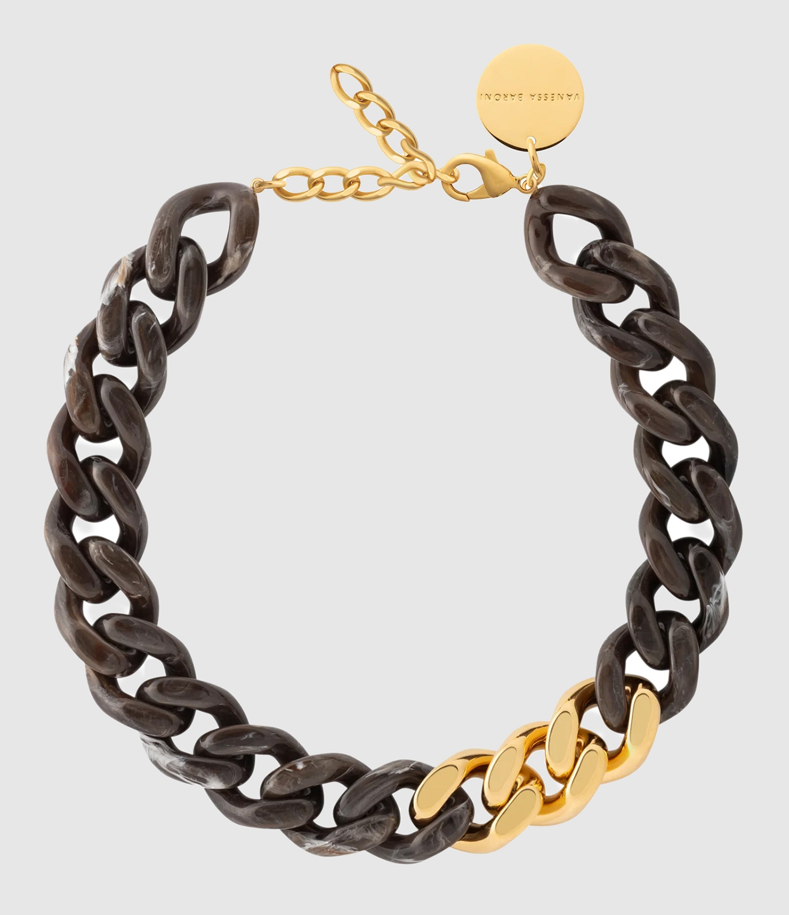Collier Flat Chain Gold Dark Brown Marble