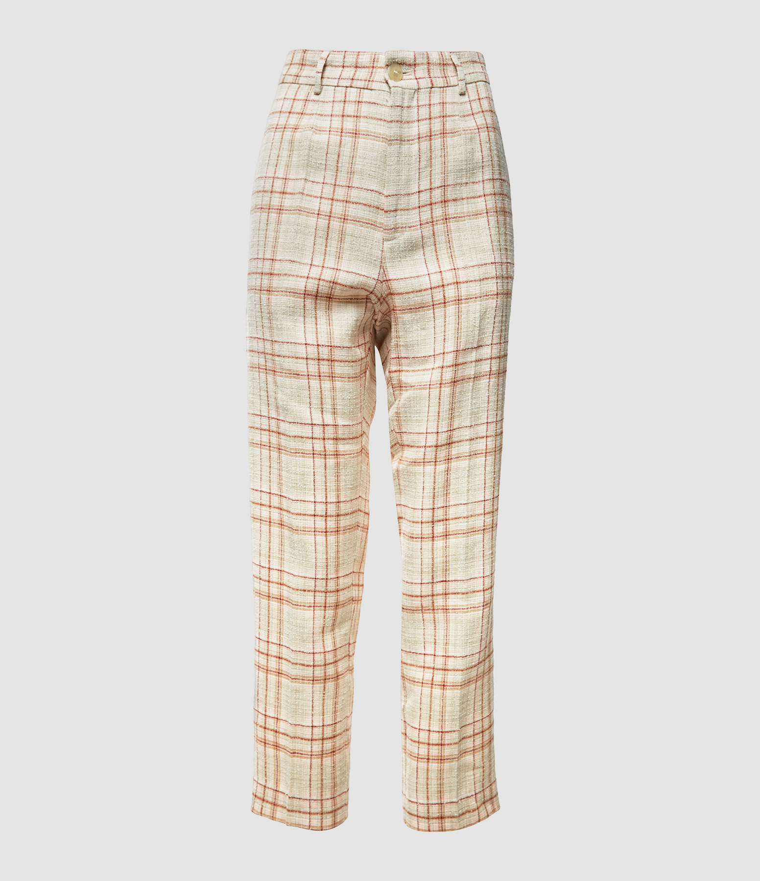 Pantalon Tartan Lin Rose Poudre