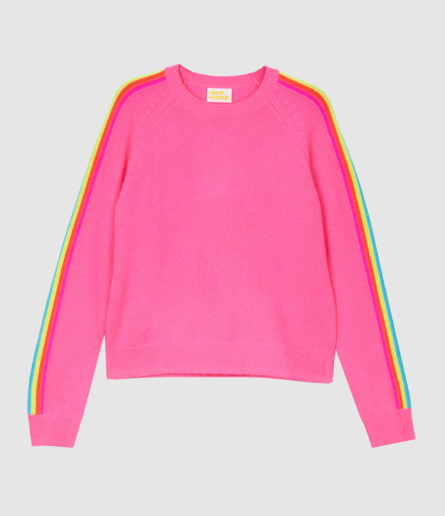 Pull Col Rond Bandes Multicolores Tokyo Pink