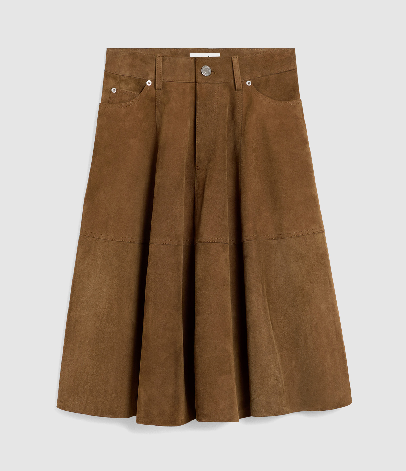 Jupe Midi En Cuir Noisette