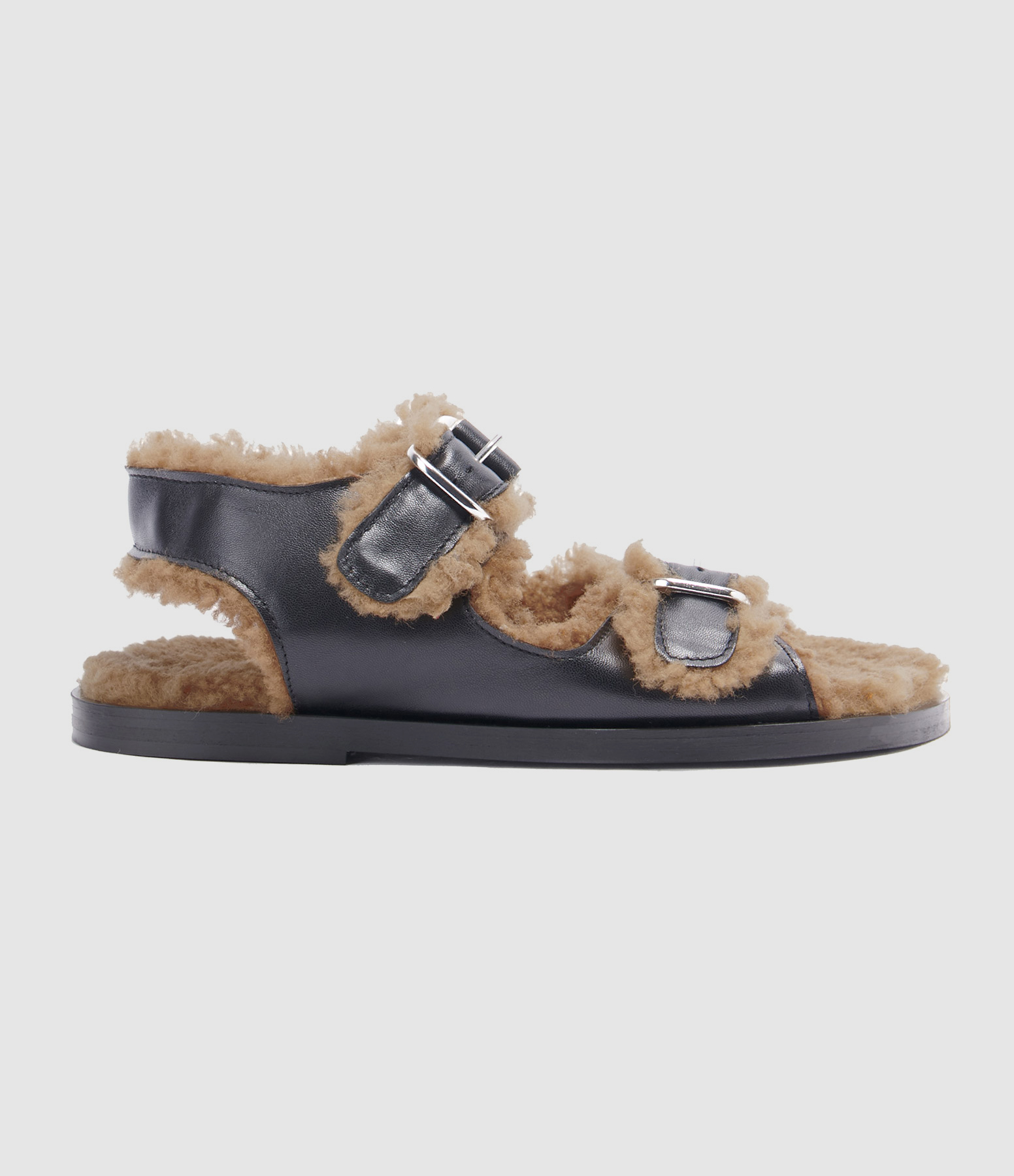 Sandales Meribel Fourrure Recyclée Noir Camel
