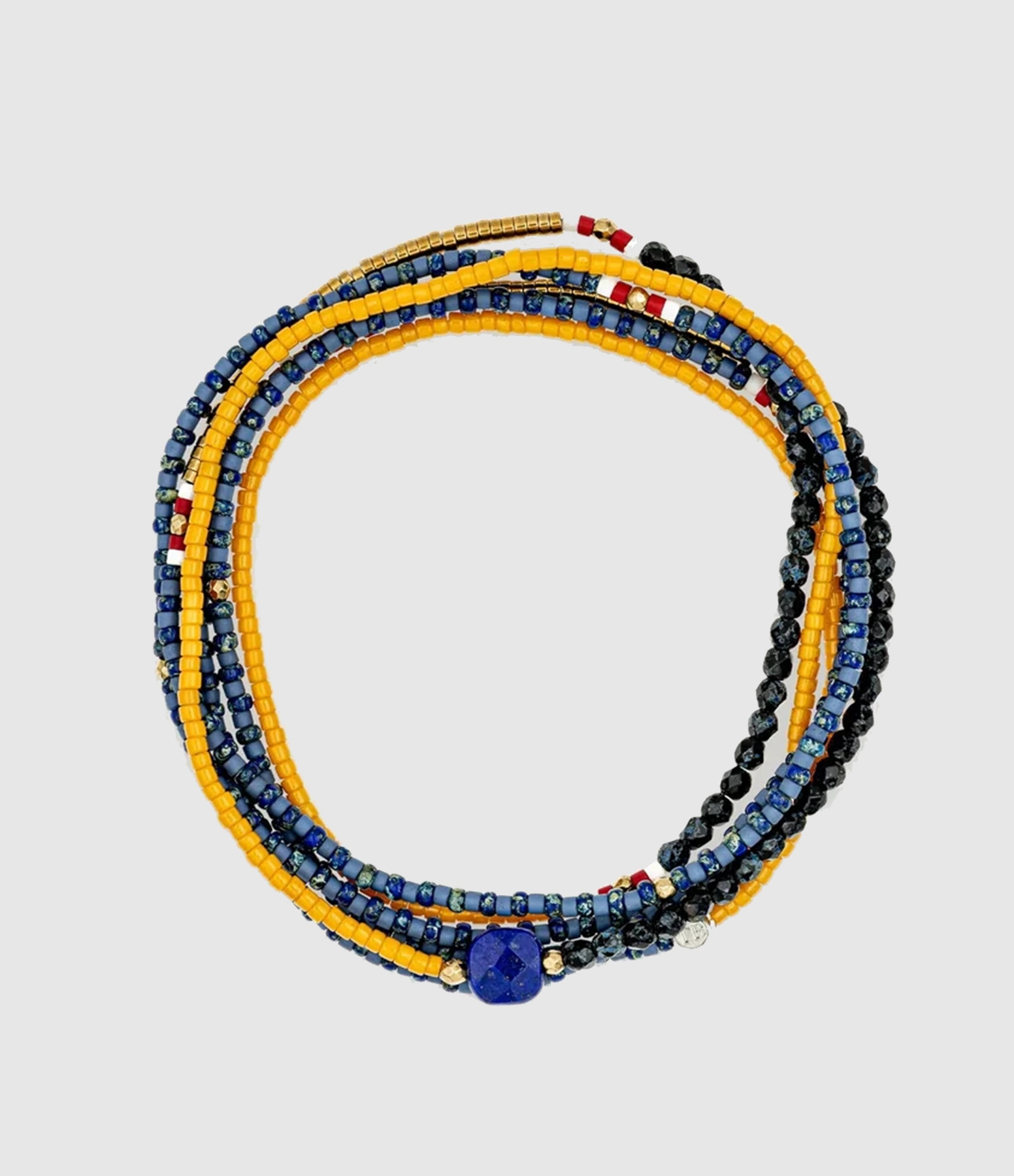 Collier Et Bracelet 6 Tours Fusion Bleu & Moutarde