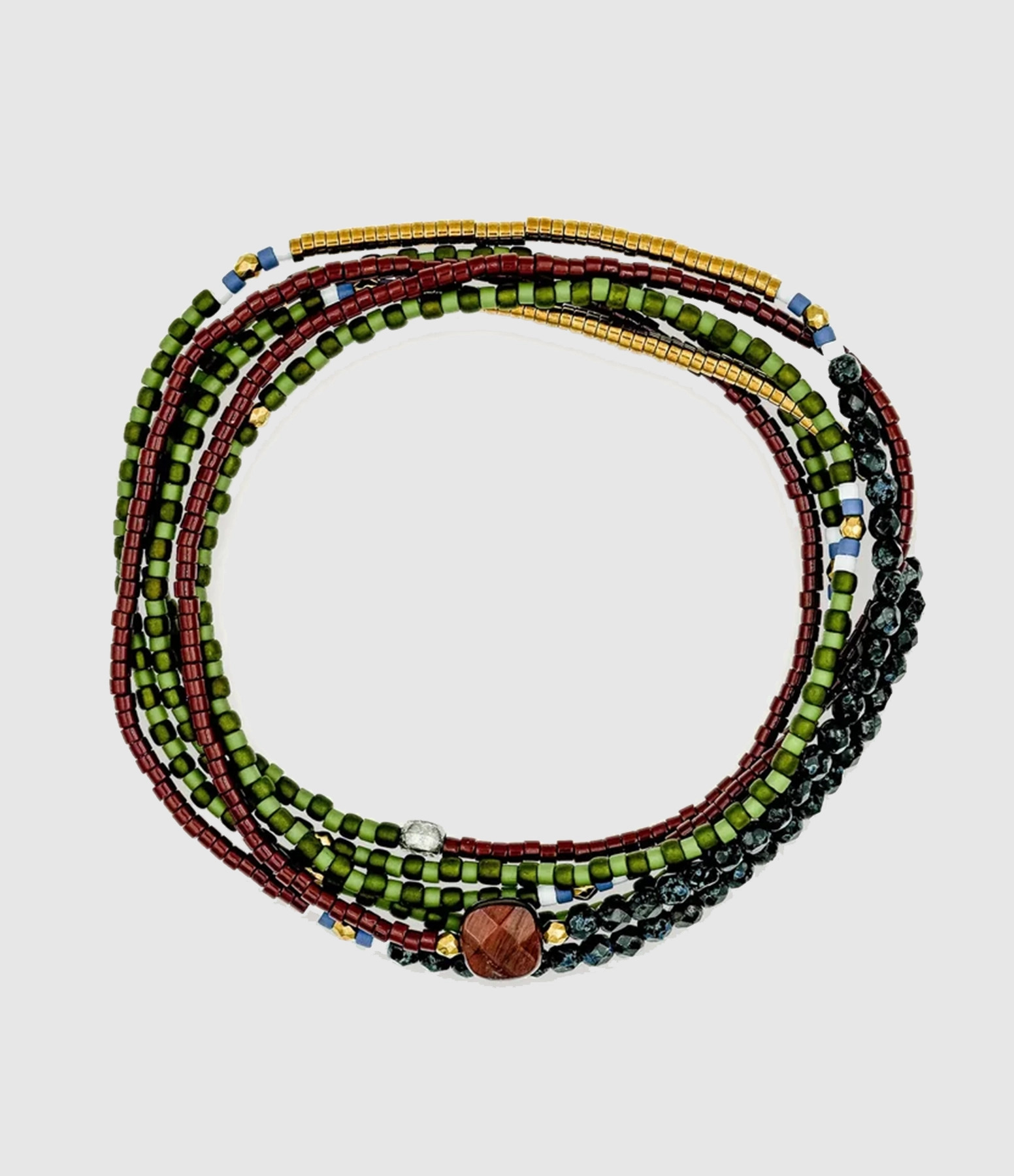 Collier Et Bracelet 6 Tours Fusion Vert & Bordeaux