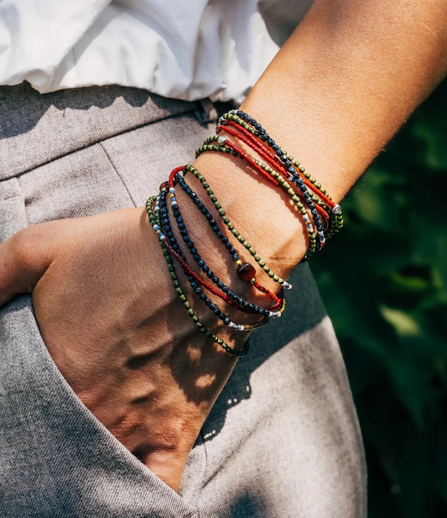 Collier Et Bracelet 6 Tours Fusion Vert & Bordeaux