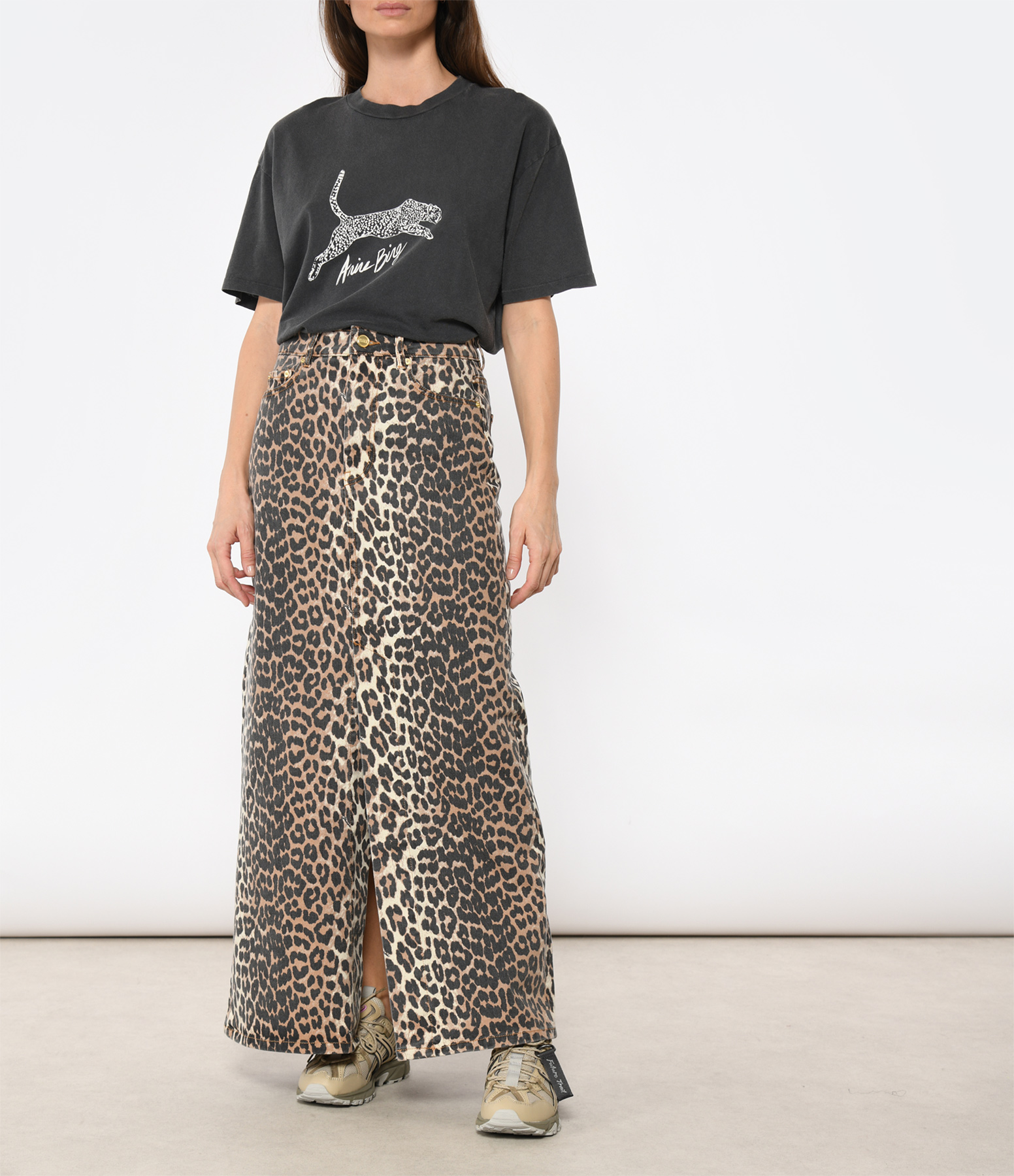 Jupe Longue Slit Denim Leopard