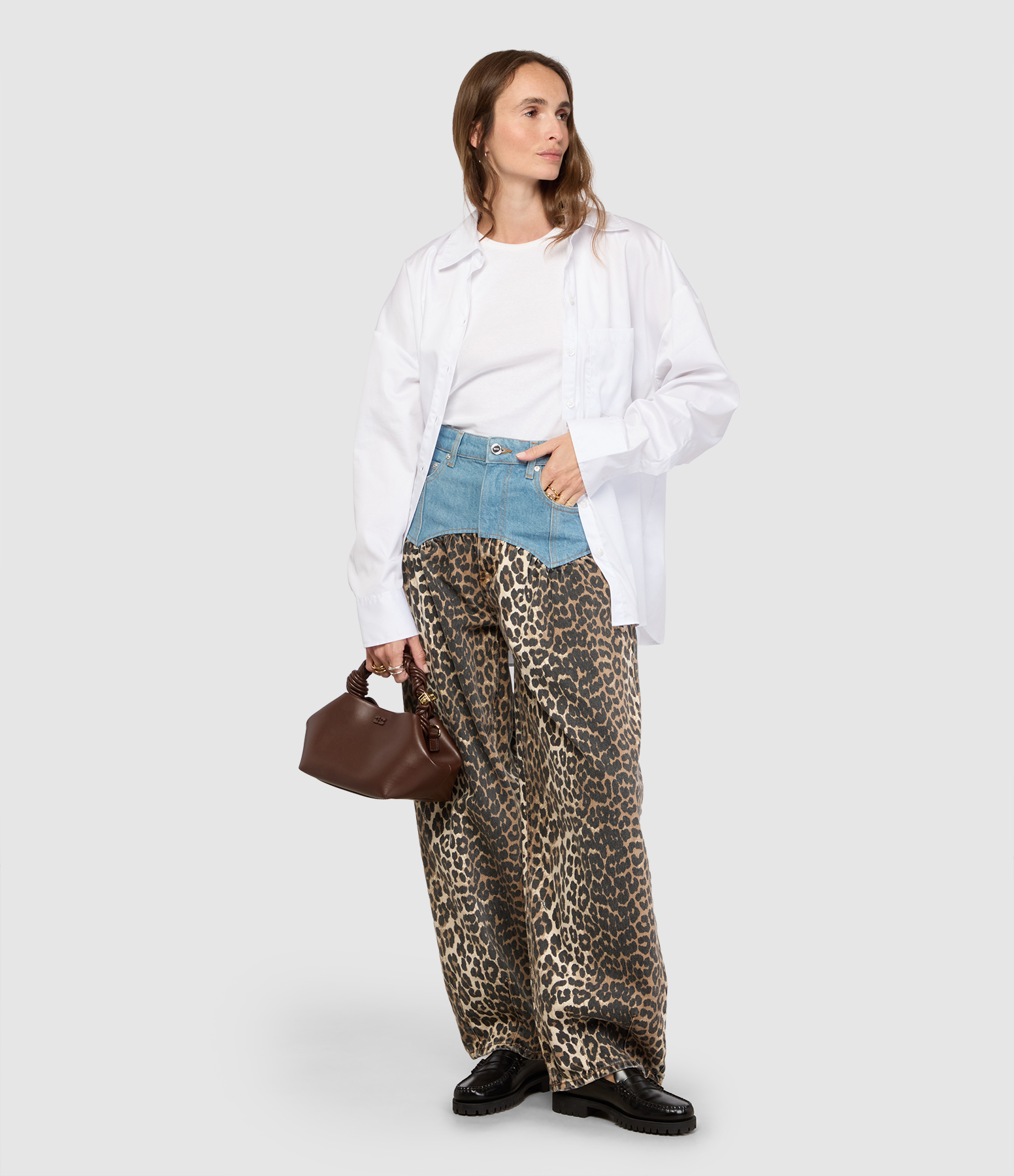 Jean Print Denim Corset Jeans Almond Milk