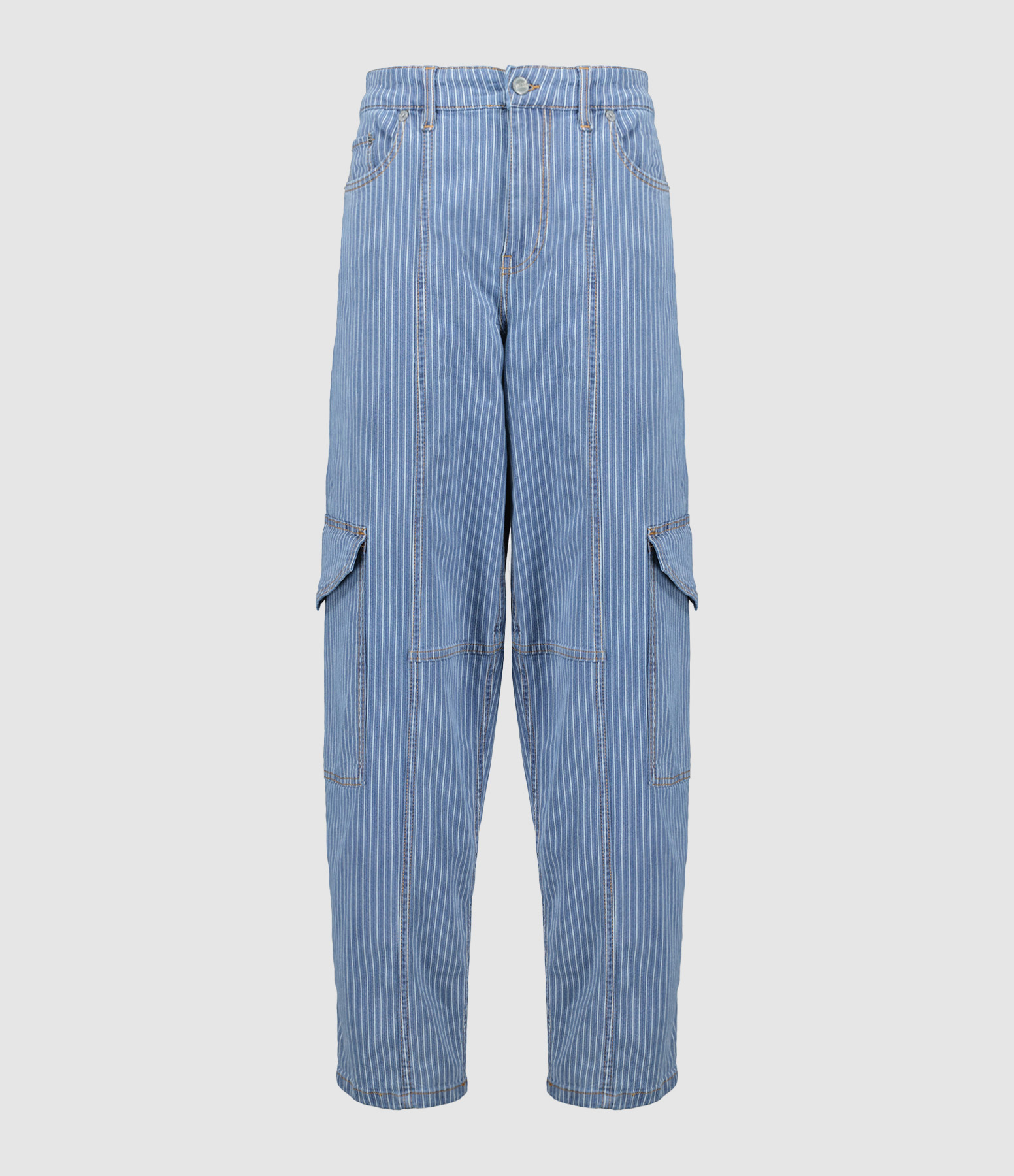 Pantalon Cargo Rayures Denim Bleu
