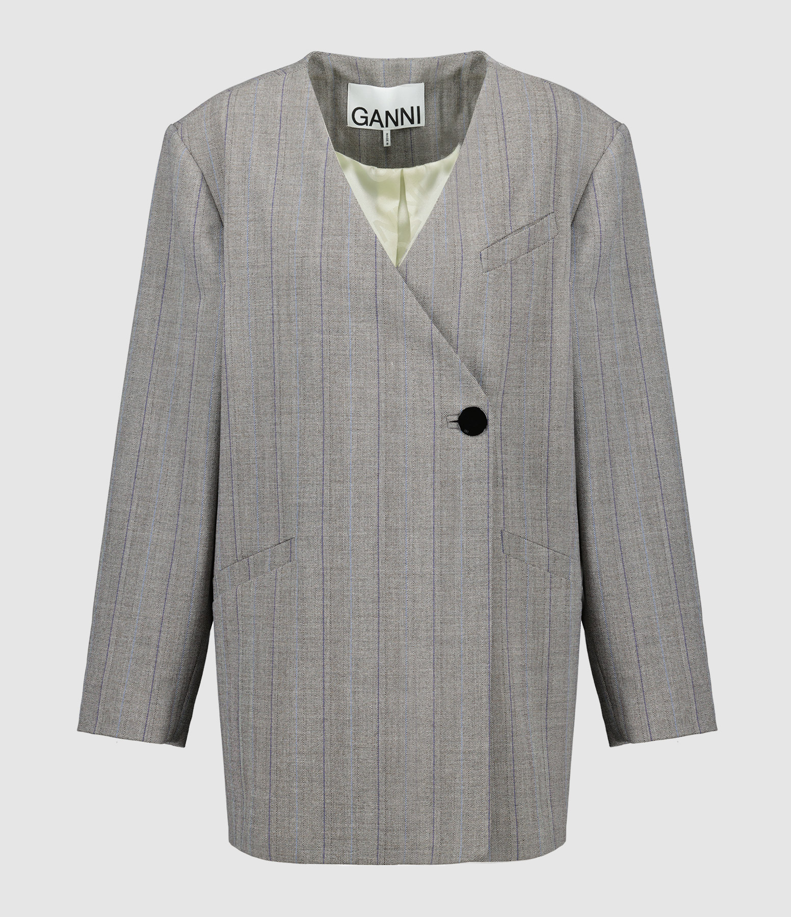 Blazer Herringbone Suiting Boxy Frost Gray