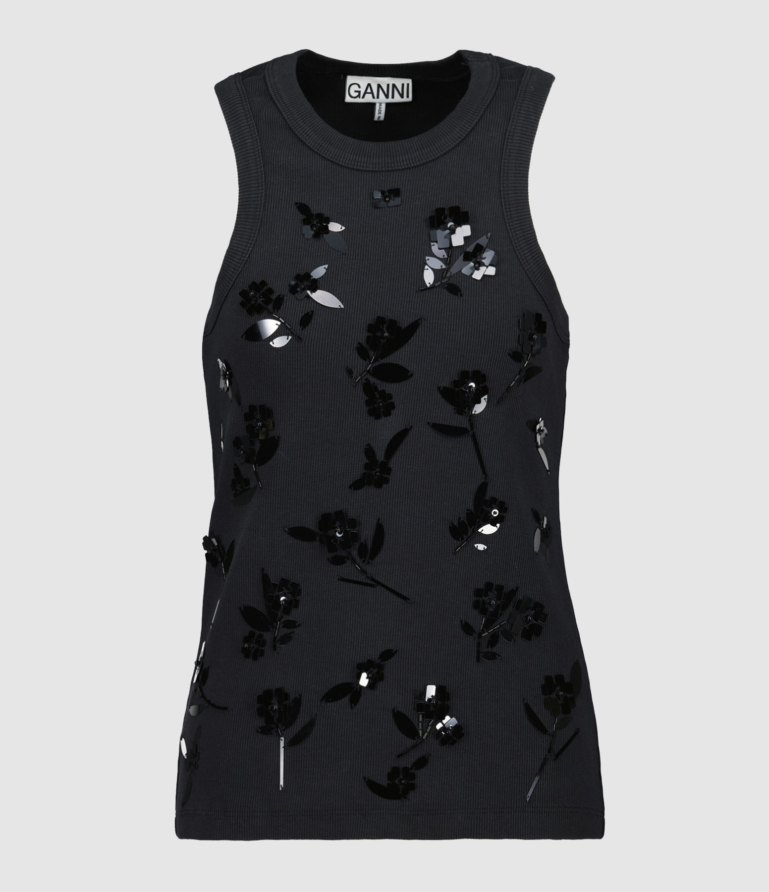 Top Rib Jersey Embellish Tank Black