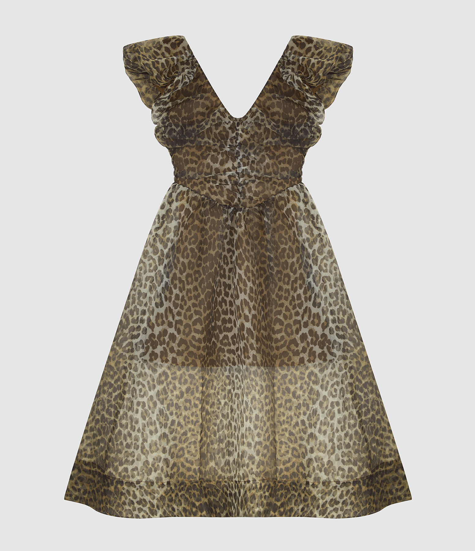 Robe Printed Textured Organza Ruched Almond Milk