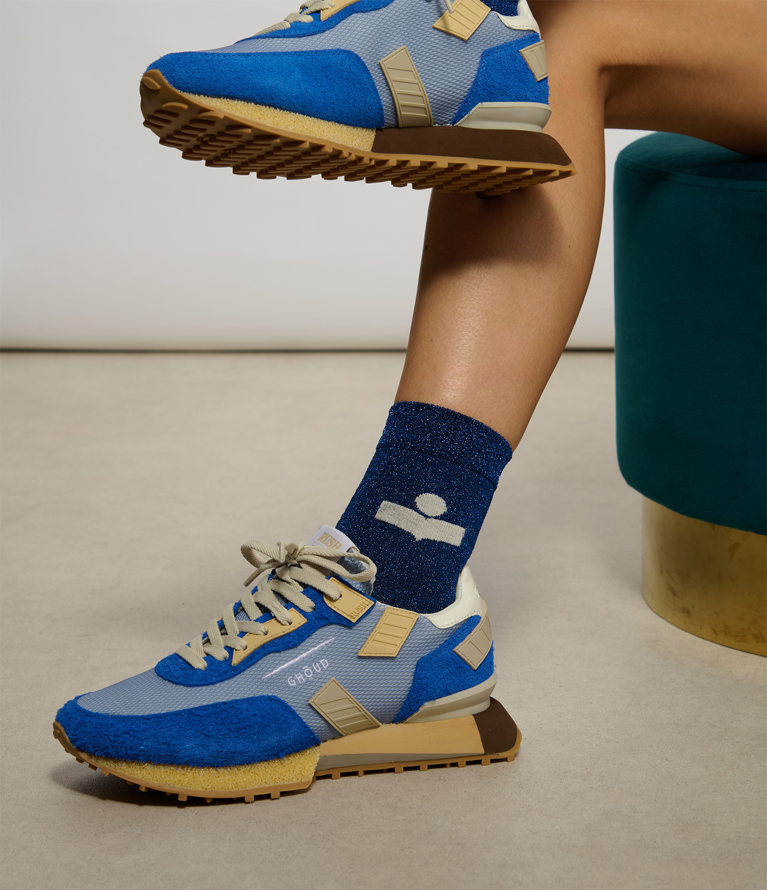 Baskets Rush Groove Low Wom Mesh Suédé Bleu
