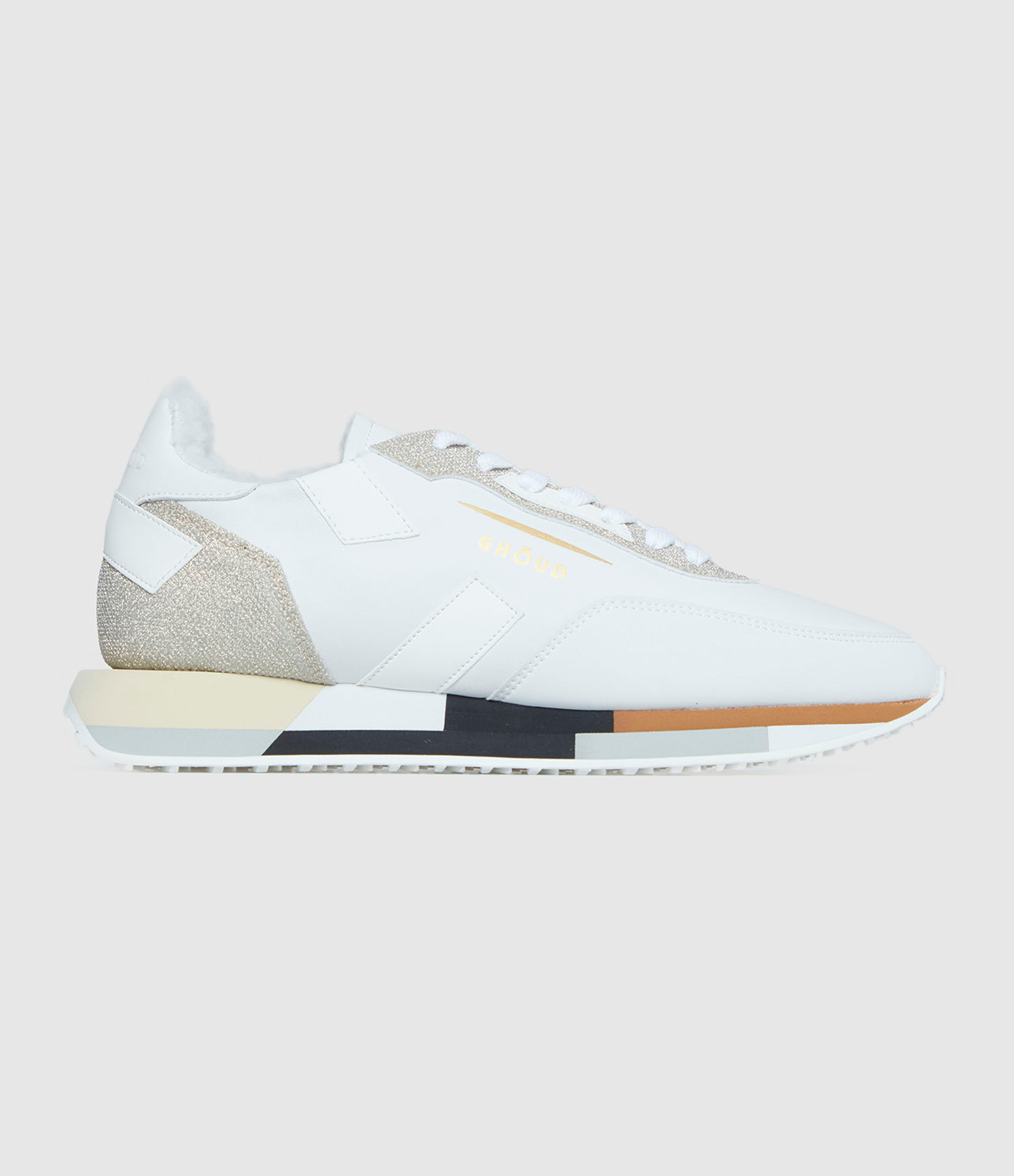 Baskets Rush Multi Low Wom  Leat Py Glt Wht Gold Fur