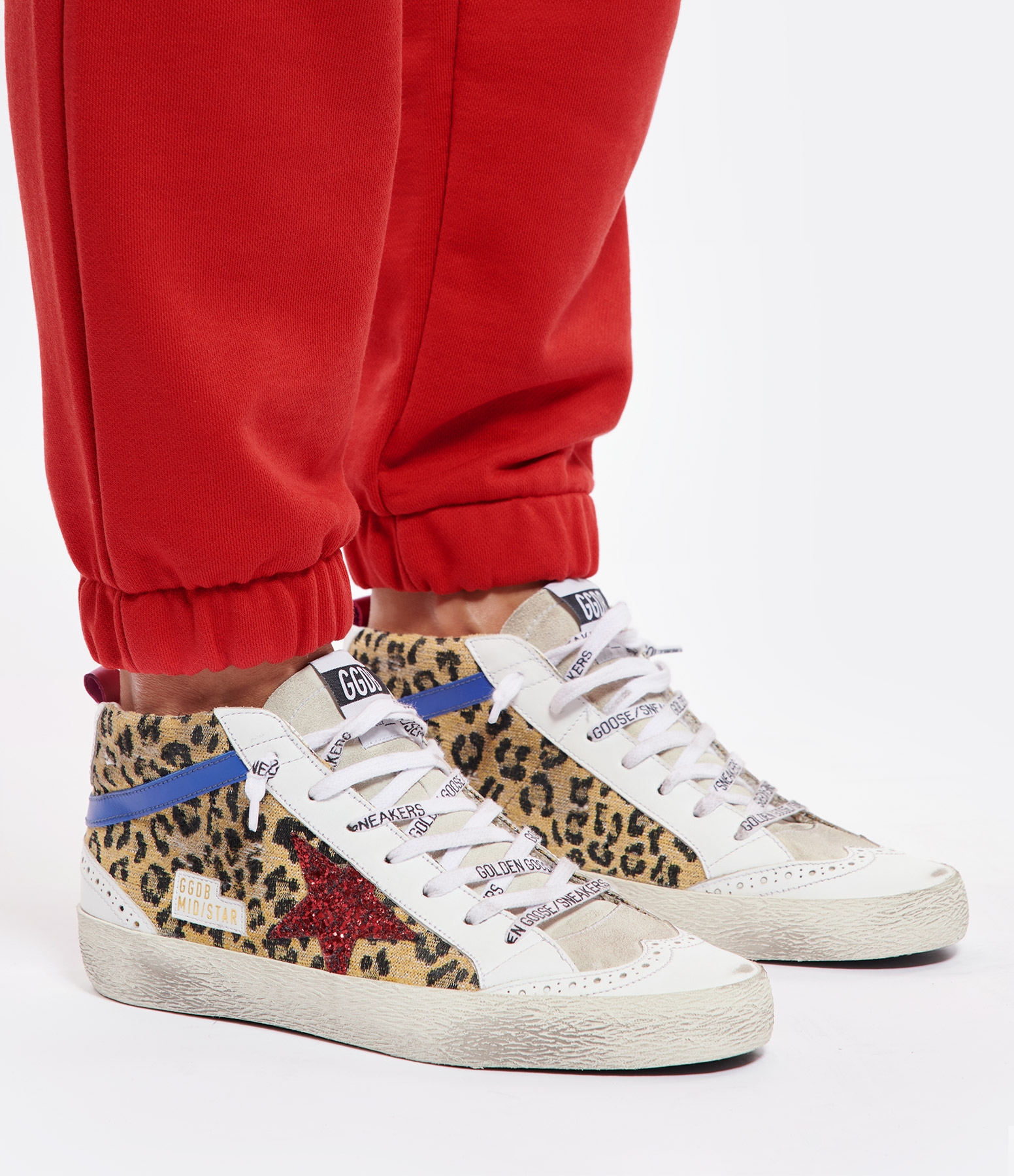 Baskets Mid Star Cuir Blanc Léopard