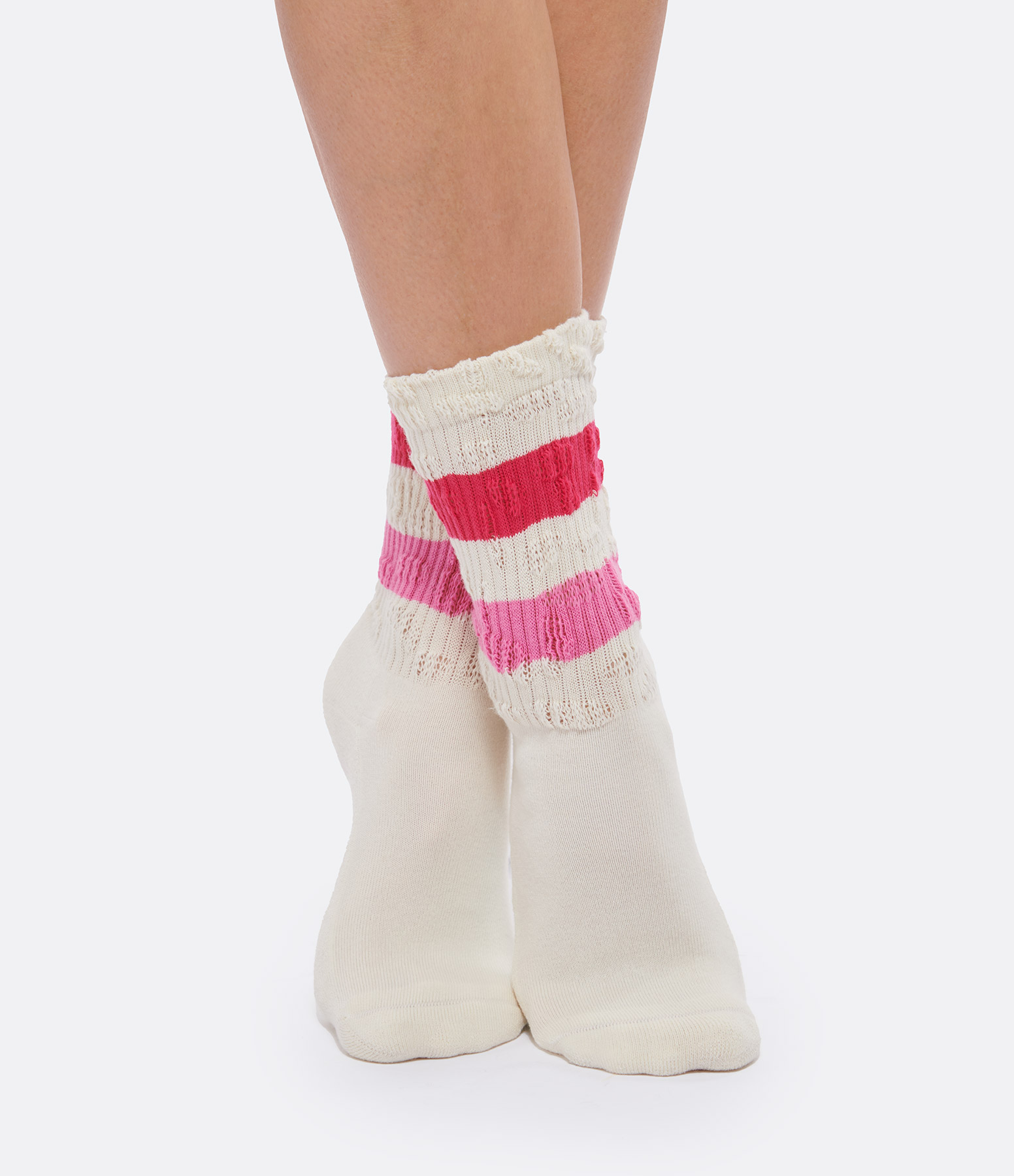 Chaussettes Unisexe Rayures Coton Beige Rouge Rose