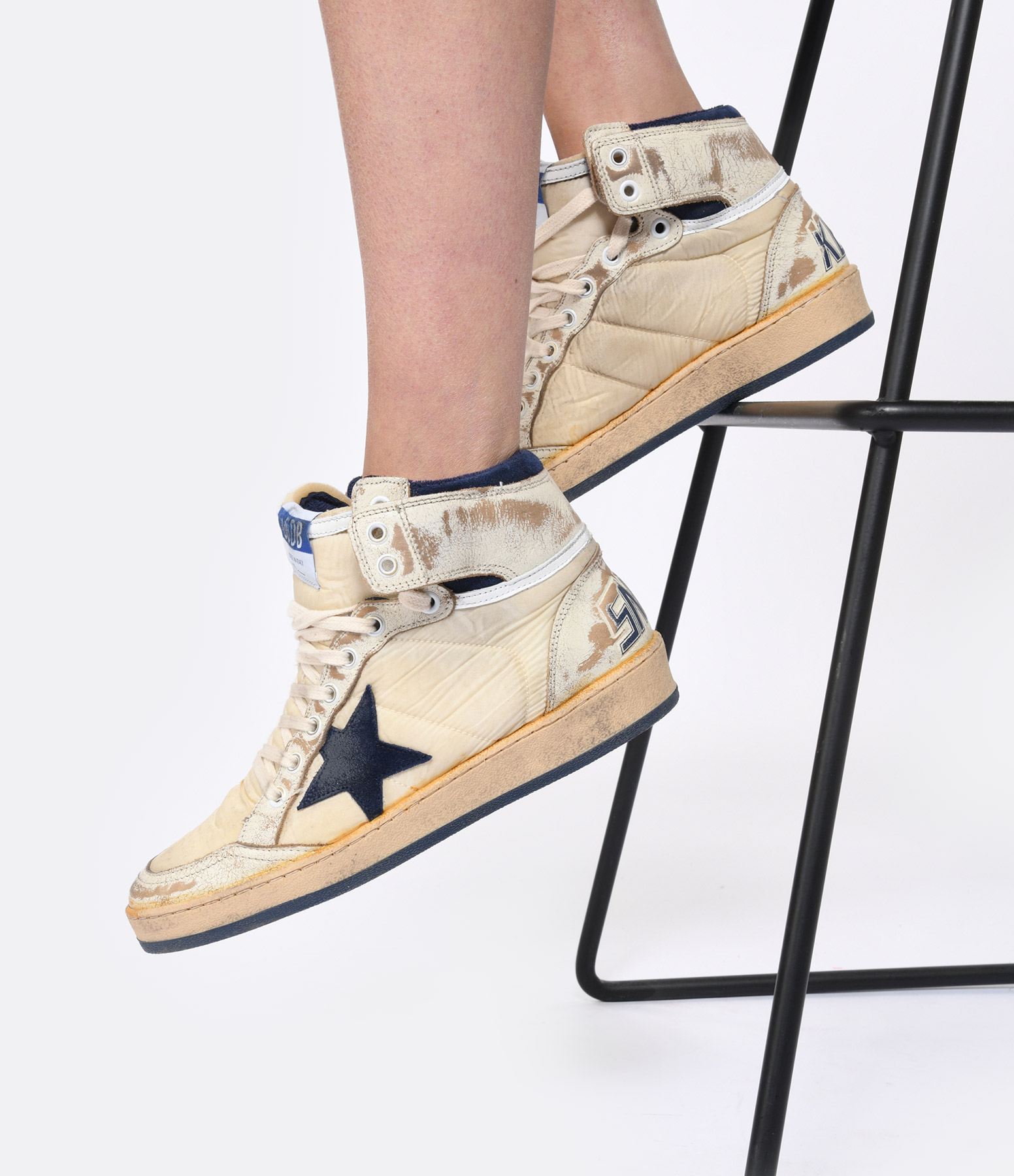 Baskets Sky Star Cuir Blanc Bleu Foncé