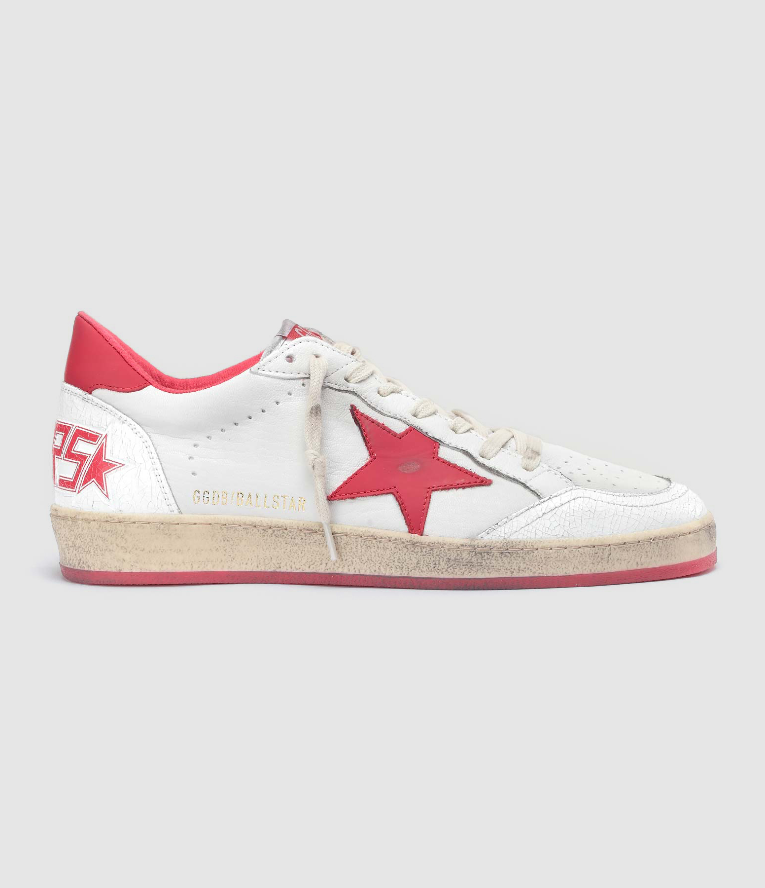 GOLDEN GOOSE - Baskets Homme Ball Star Cuir Mate Blanc Rouge