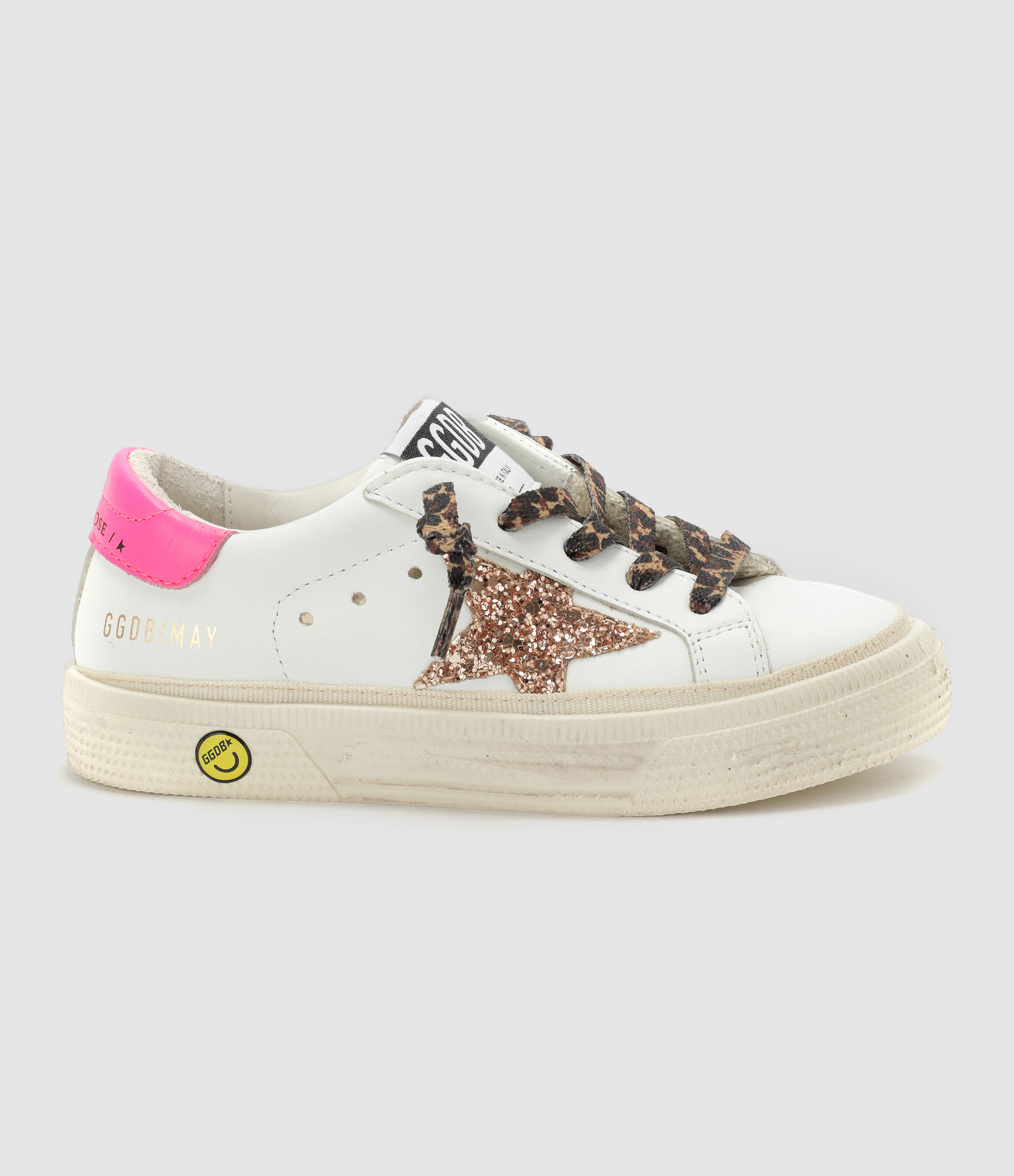 Baskets Enfant May Cuir Glitter Pêche Rose Fluo