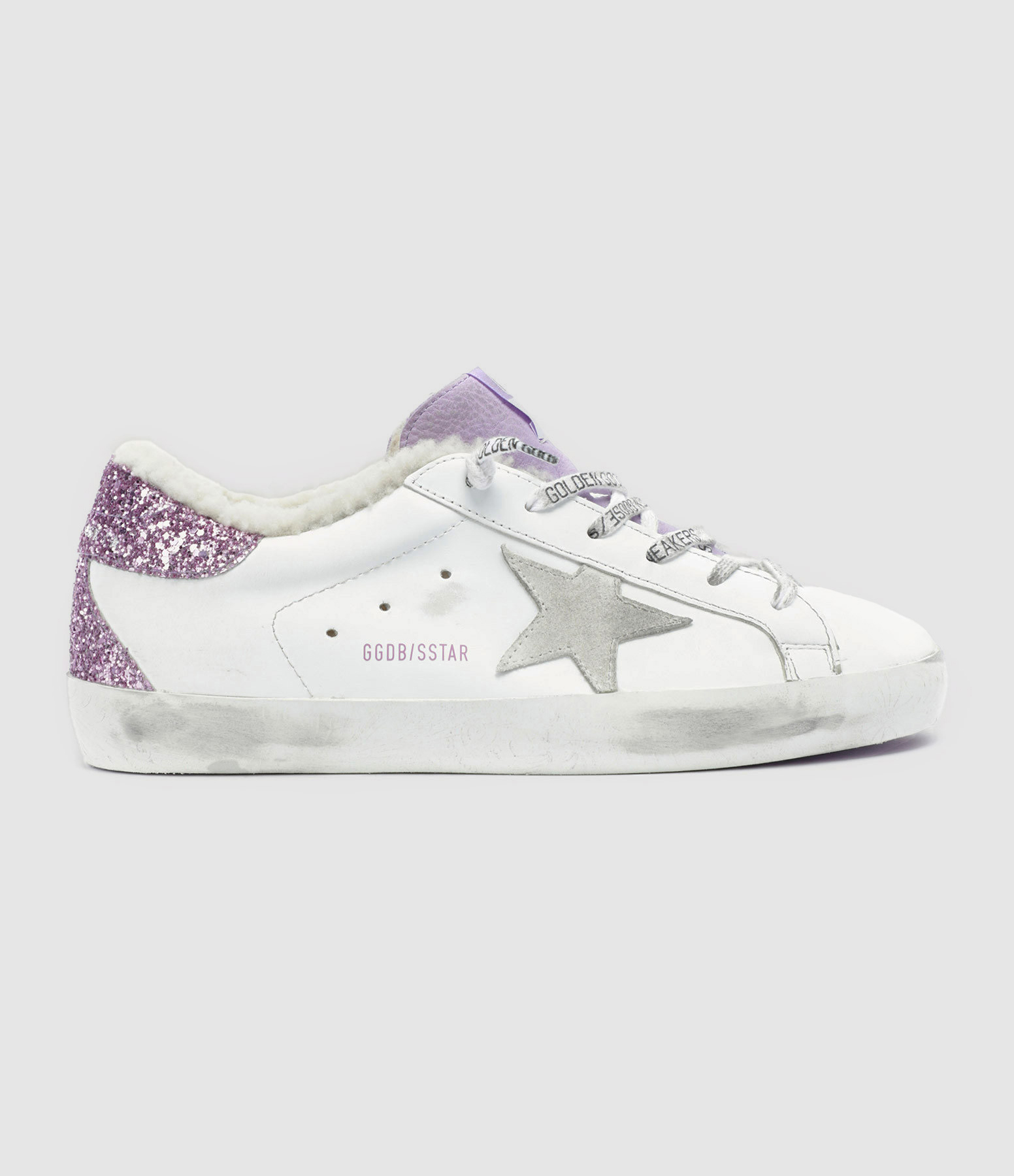 Baskets Super-star Mouton Cuir Blanc Glitter Violet
