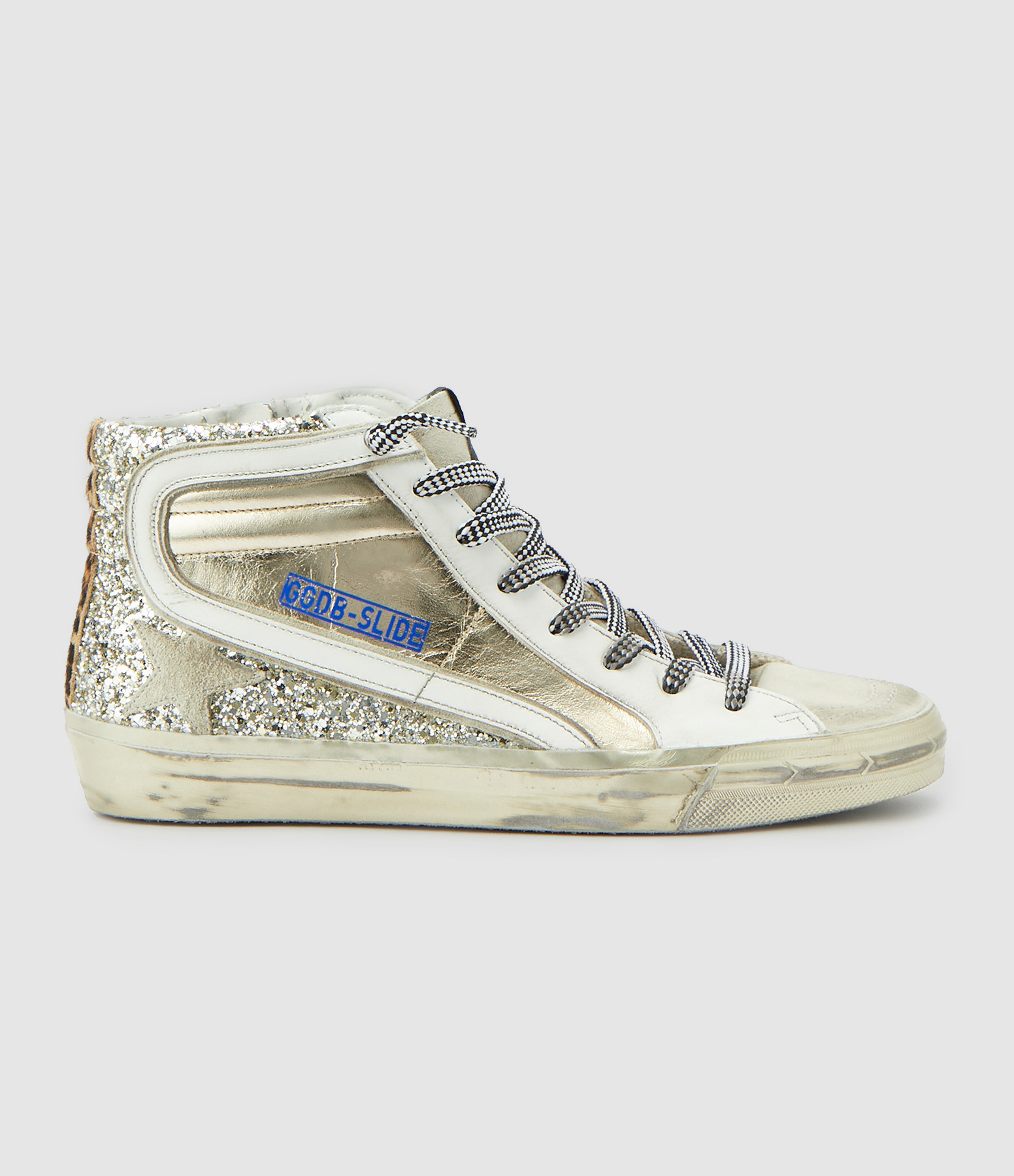 Baskets Slide Cuir Doré Glitter