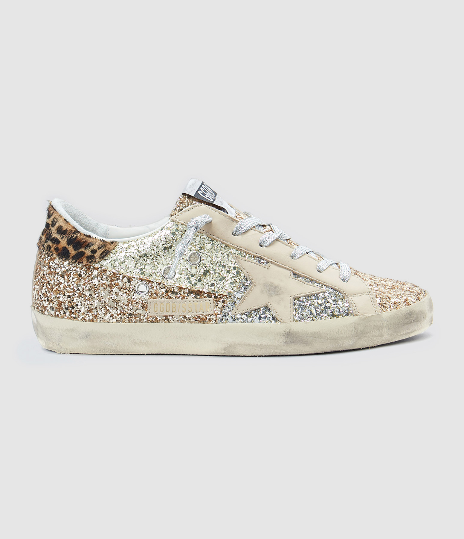 Baskets Super-star Cuir Glitter Doré Argenté