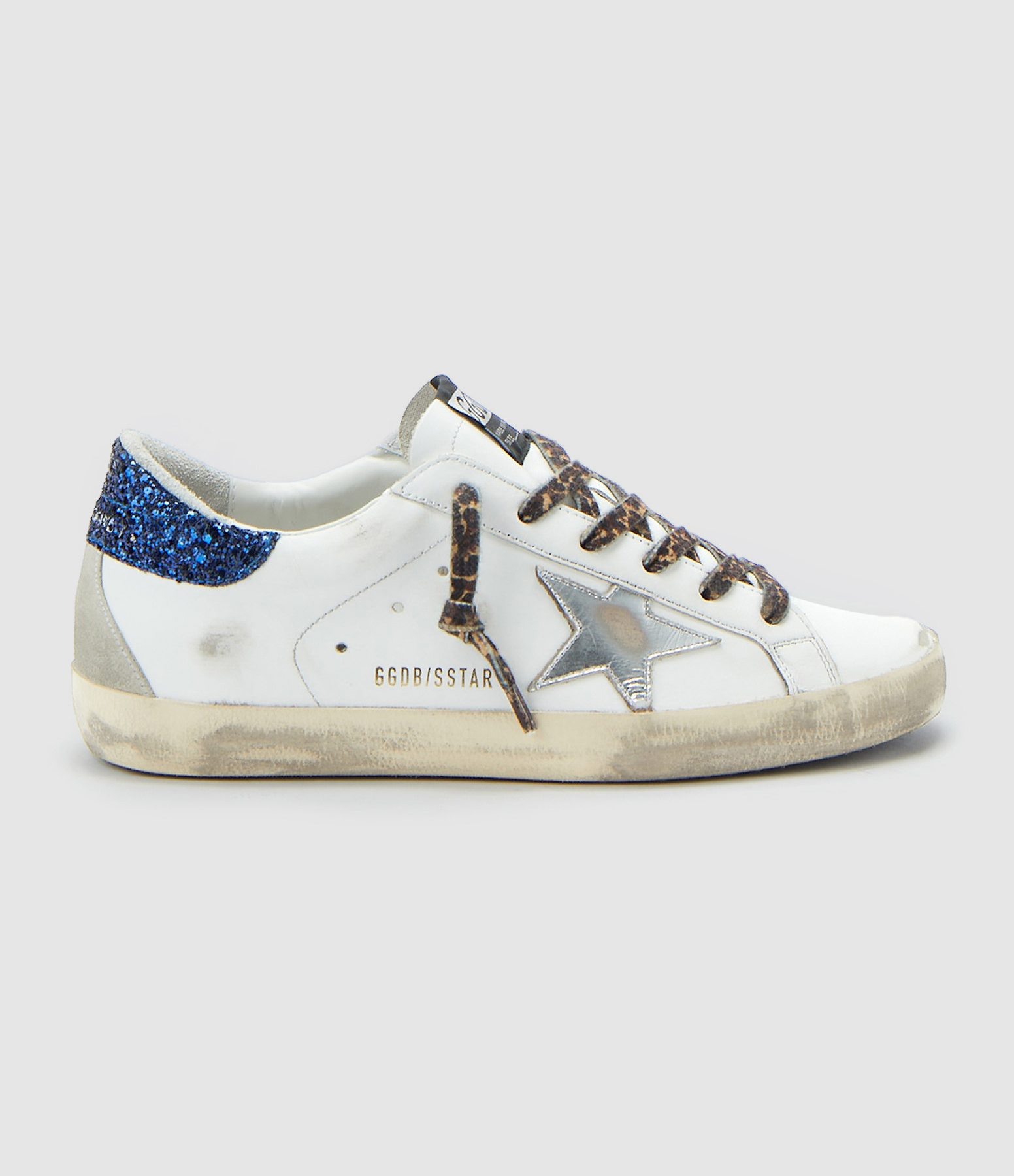 Baskets Super-star Cuir Blanc Glitter Bleu