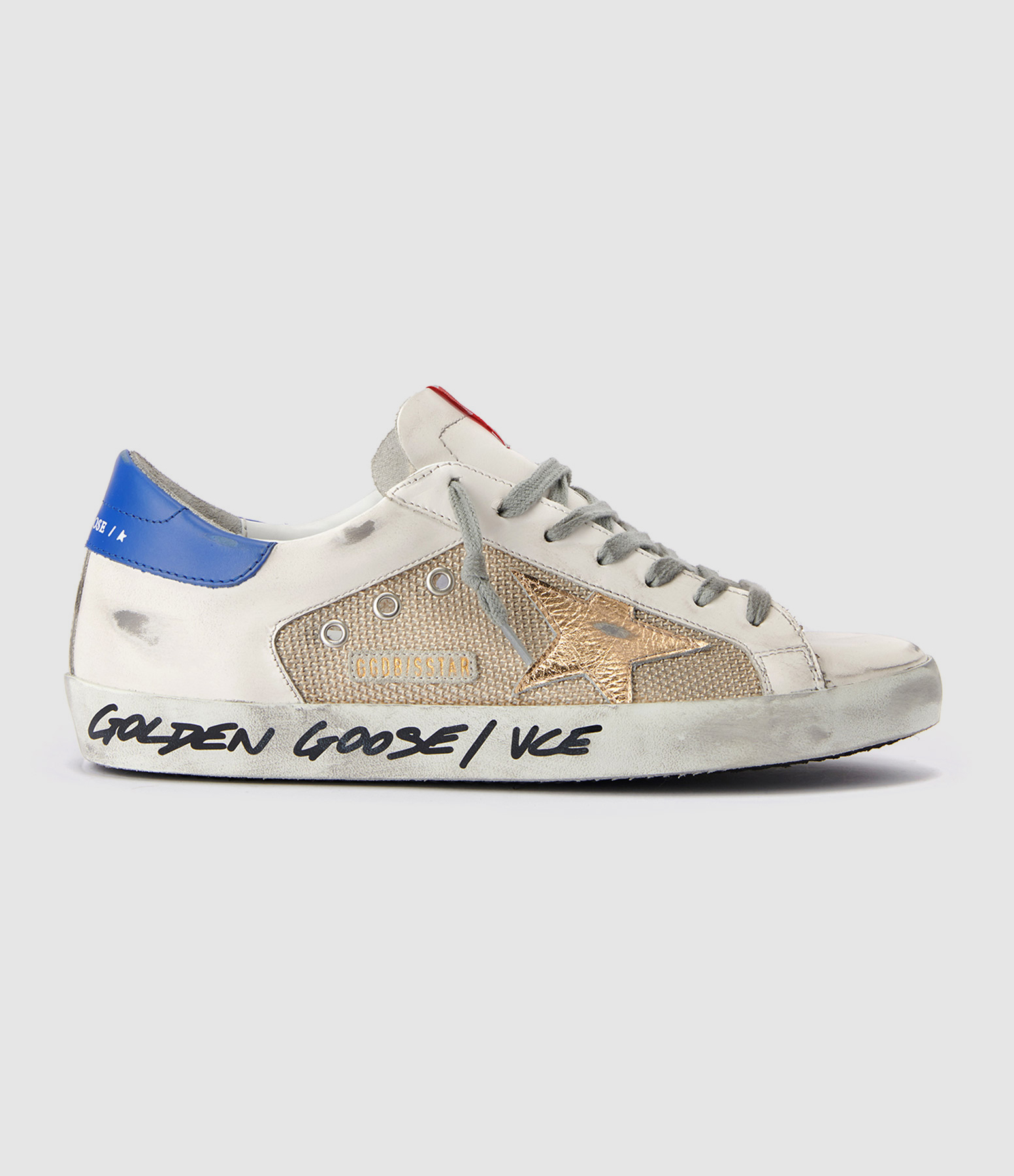 Baskets Homme Superstar Sérigraphie Cuir Blanc Bleu