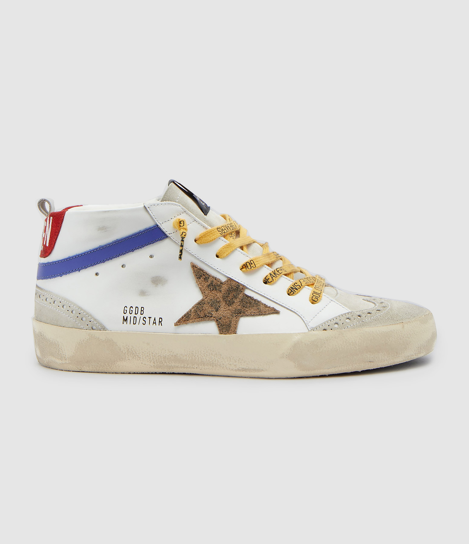 Baskets Homme Mid Star Cuir Blanc Marron Bleu