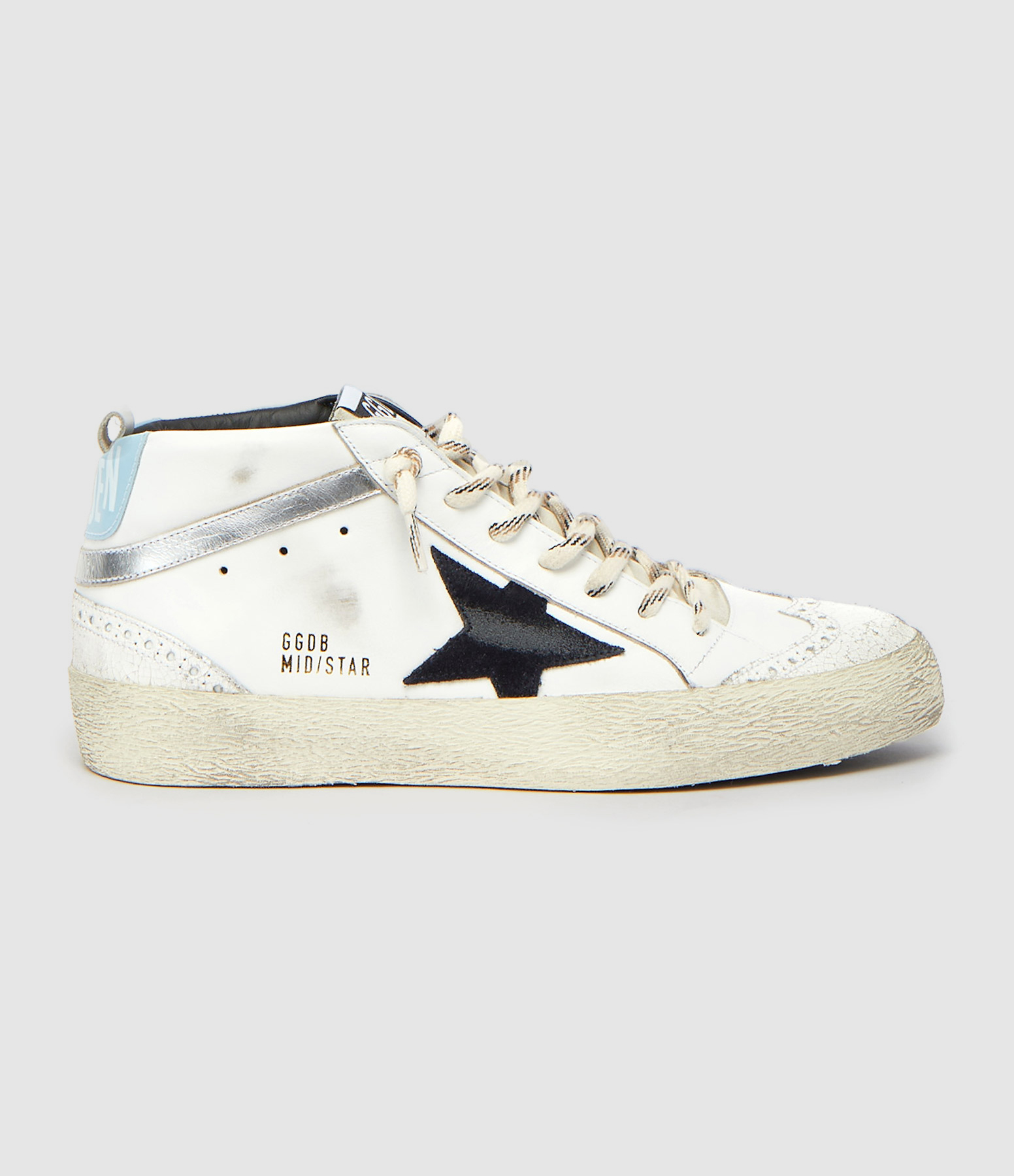 Baskets Homme Mid Star Cuir Blanc Noir Bleu
