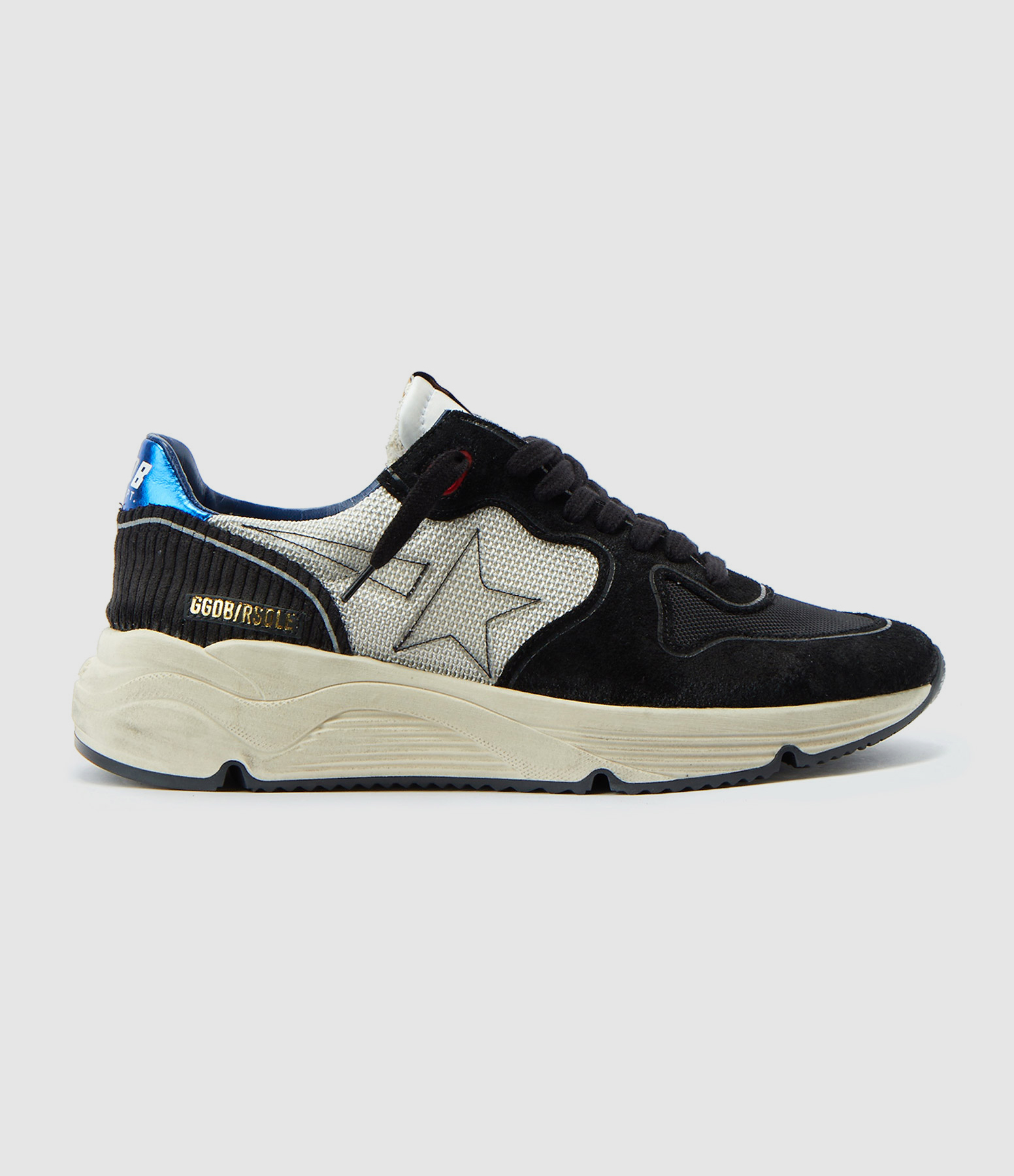 Baskets Homme Running Cuir Noir Bleu