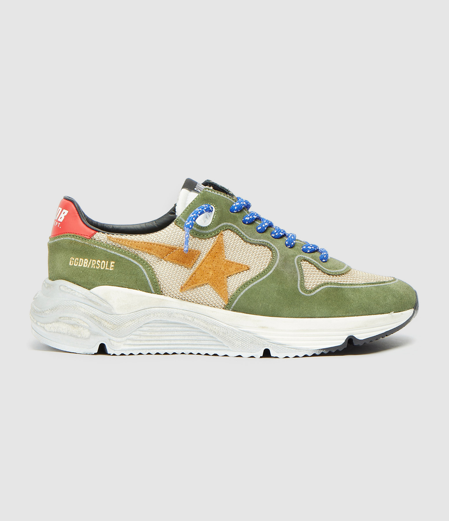 Baskets Homme Running Cuir Beige Vert Rouge