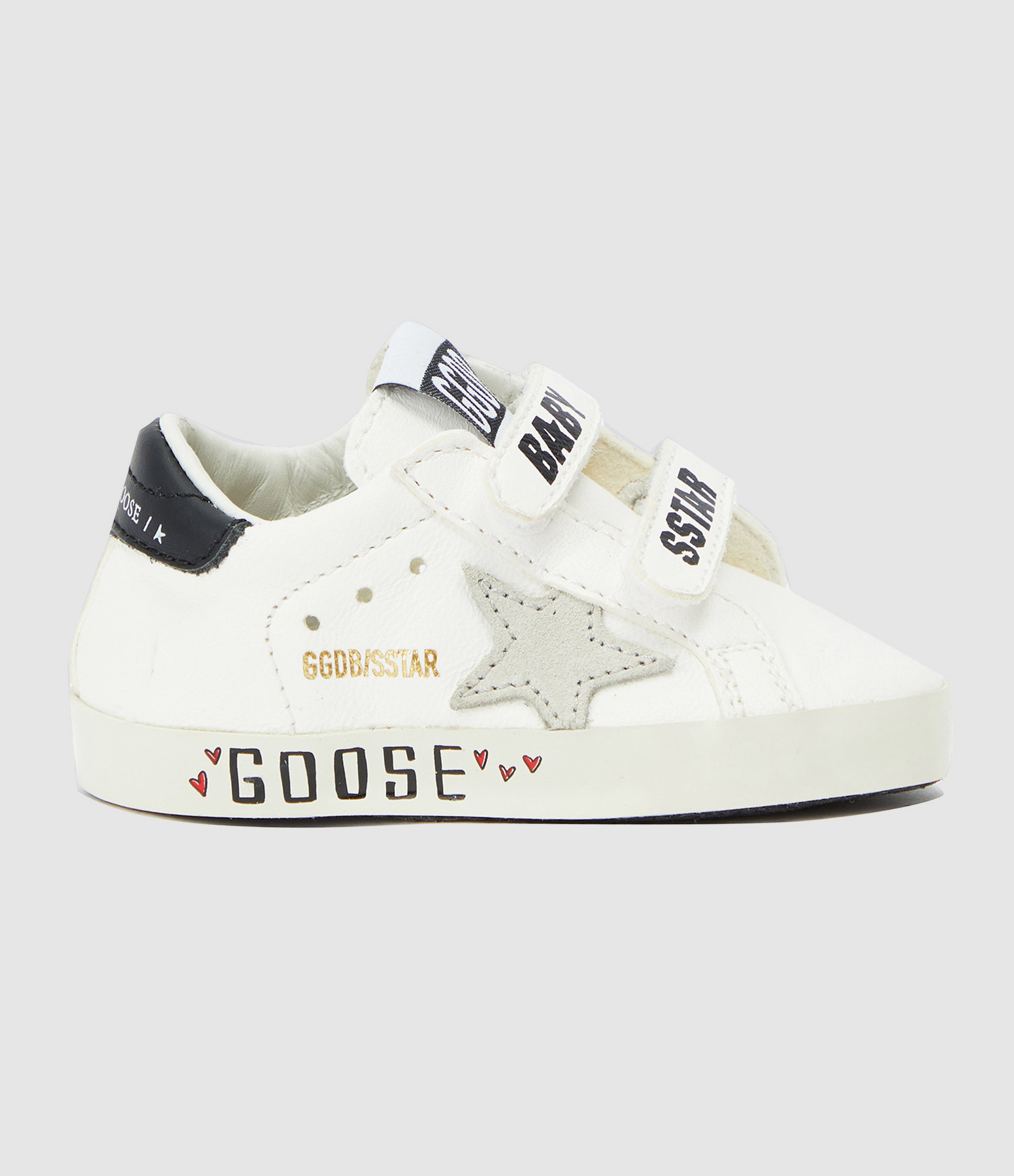 Baskets Bébé School Sérigraphie Cuir Blanc Noir
