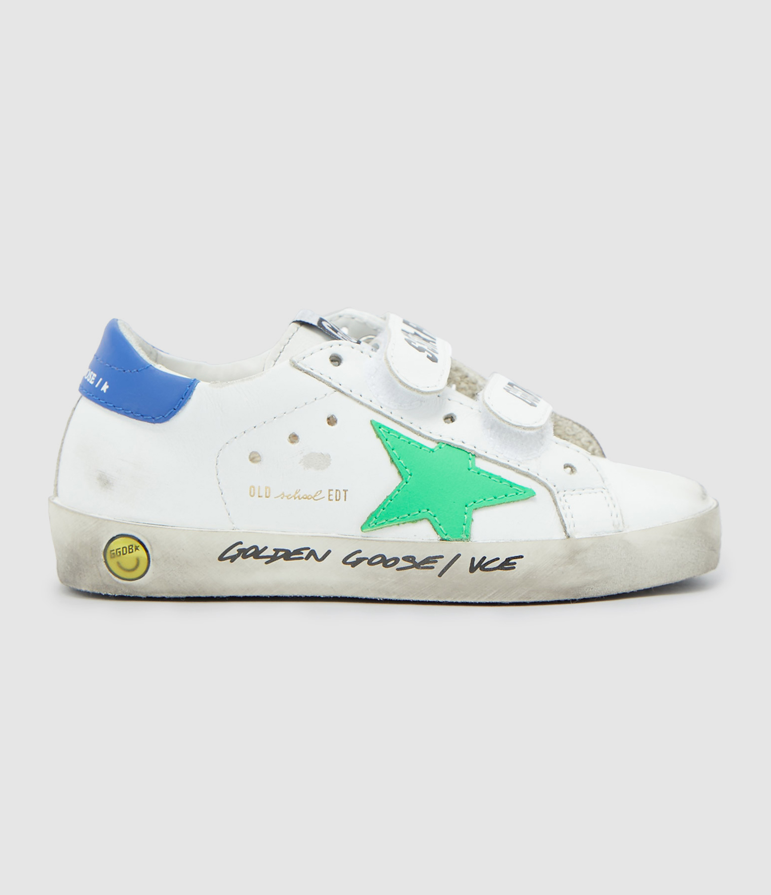 Baskets Bébé Old School Sérigraphie Cuir Blanc Vert Bleu