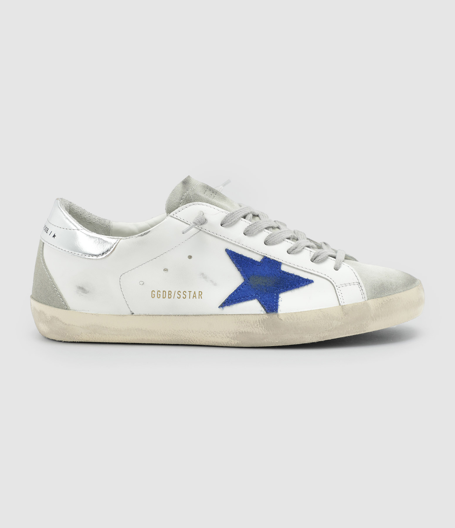 Baskets Homme Superstar Cuir Blanc Bleu Argenté