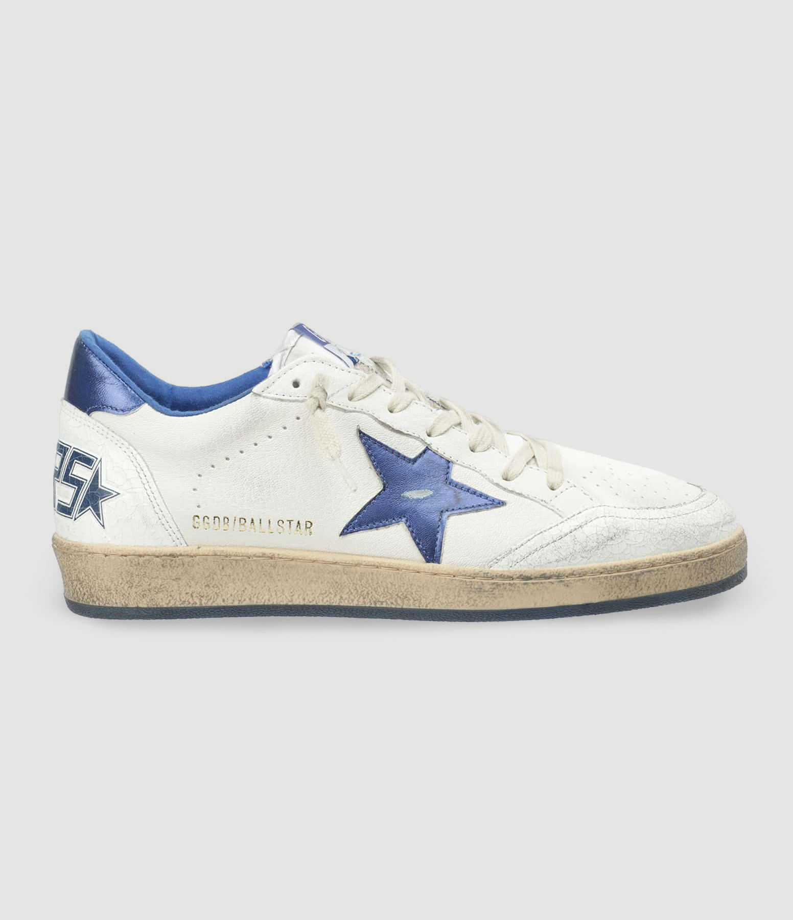 Baskets Homme Ball Star Cuir Blanc Bleu Métallisé