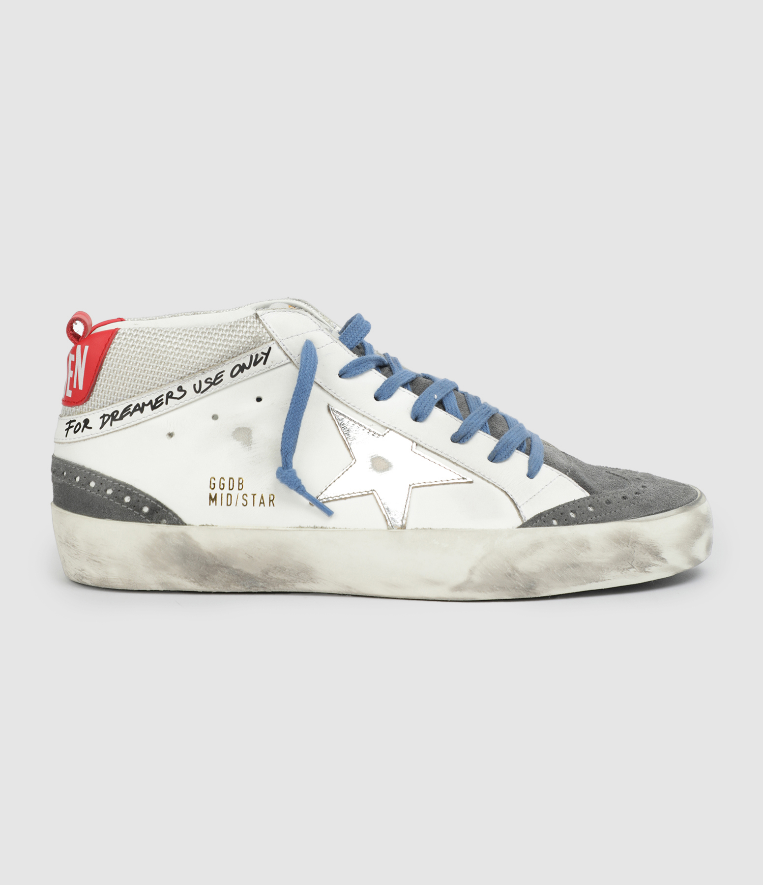 Baskets Homme Mid Star Cuir Blanc Gris Bleu