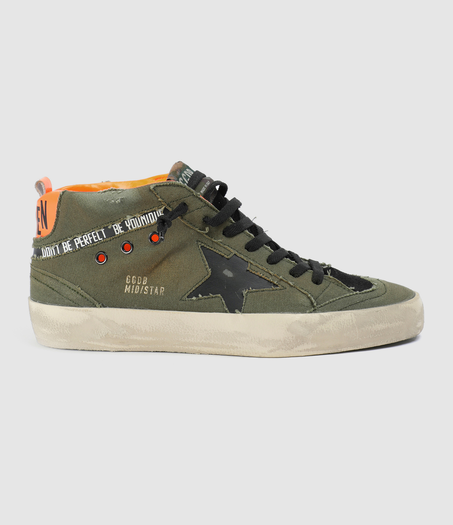 Baskets Homme Mid Star Toile Kaki Orange