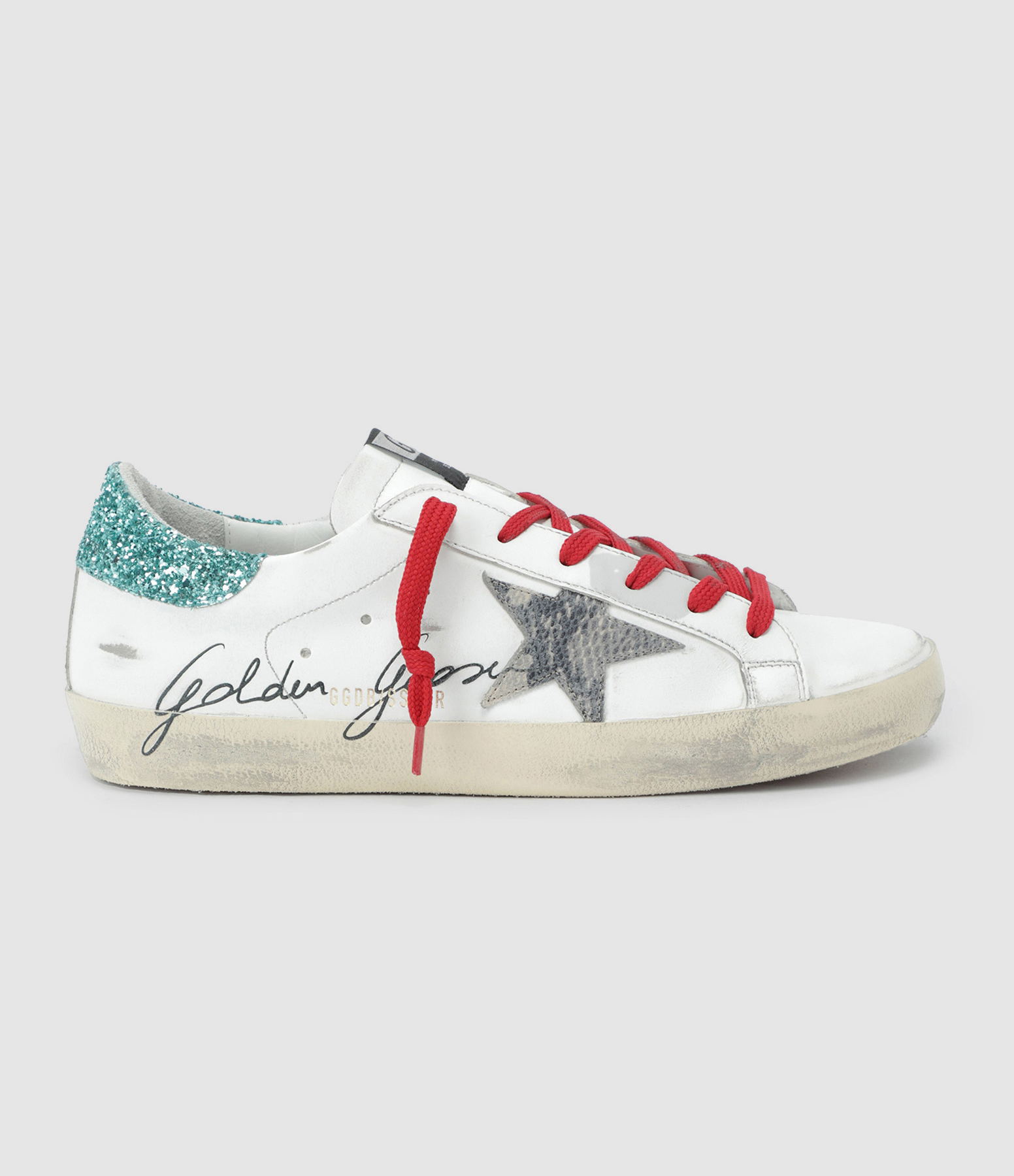 Baskets Super-star Cuir Blanc Glitter Bleu