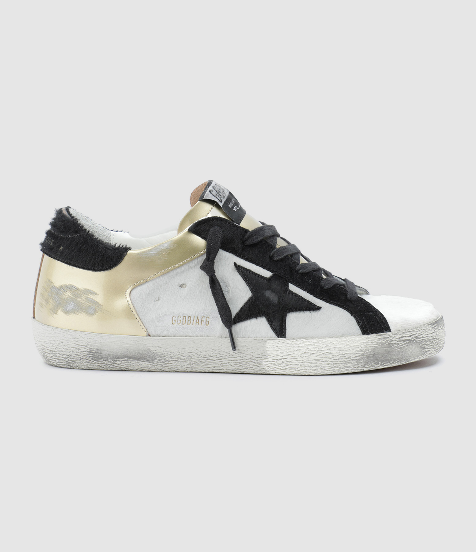 Baskets Super-star Cuir Noir Blanc Doré