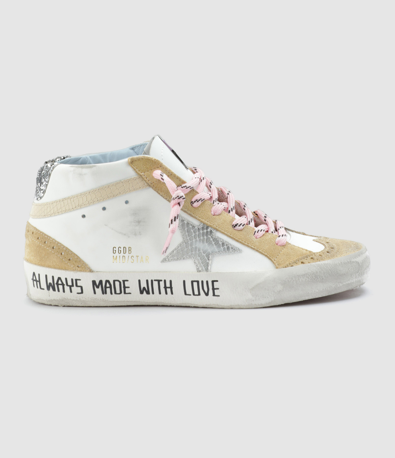 Baskets Mid Star Cuir Blanc Sable