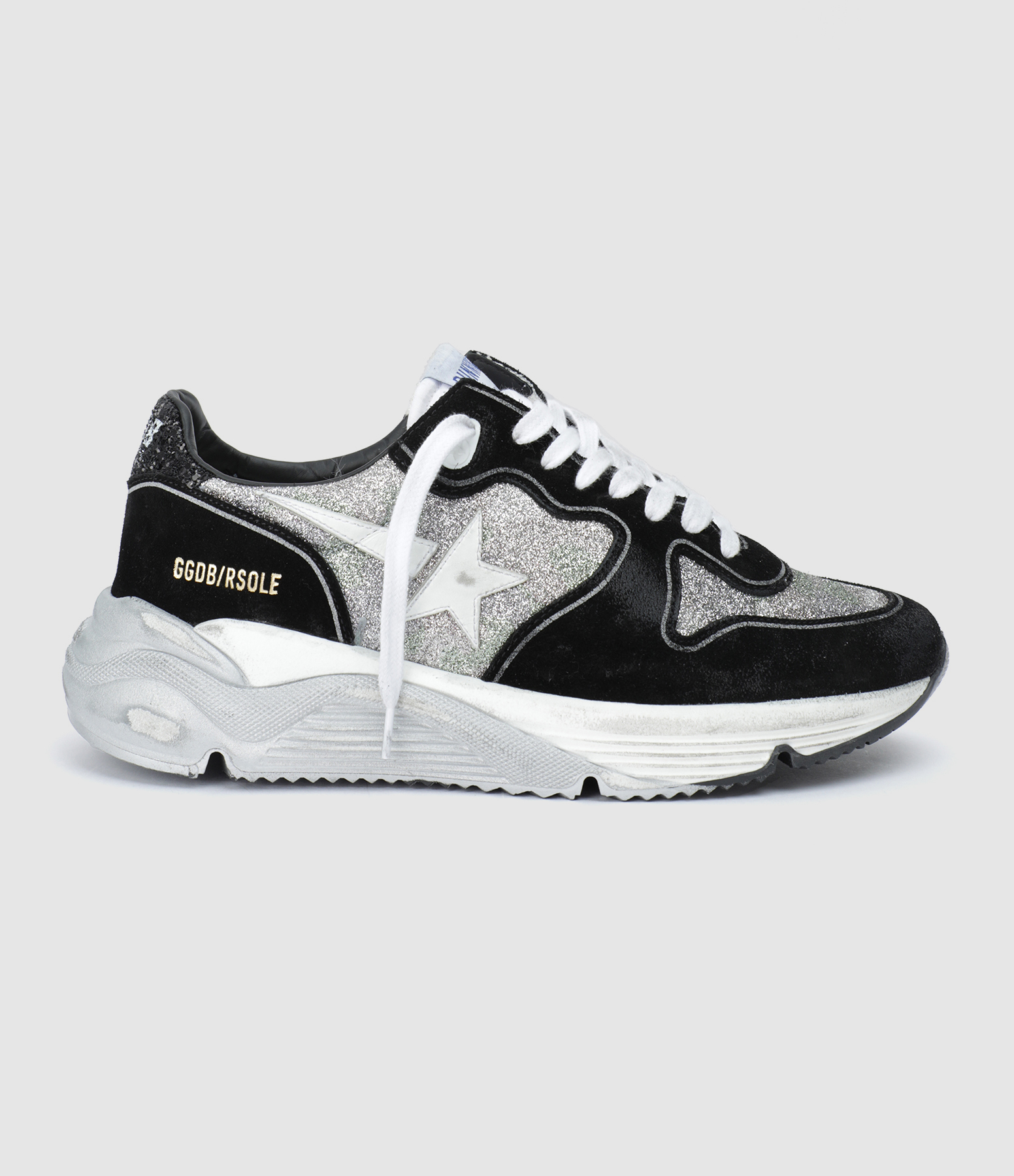 Baskets Running Cuir Noir Argenté