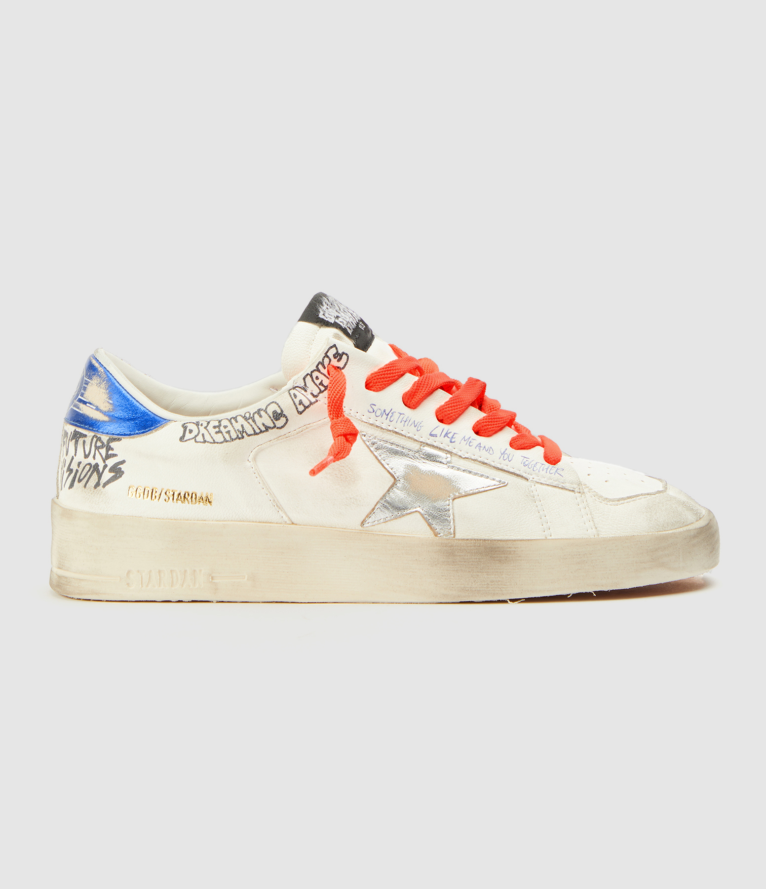 Baskets Stardan Sérigraphie Cuir Blanc Bleu
