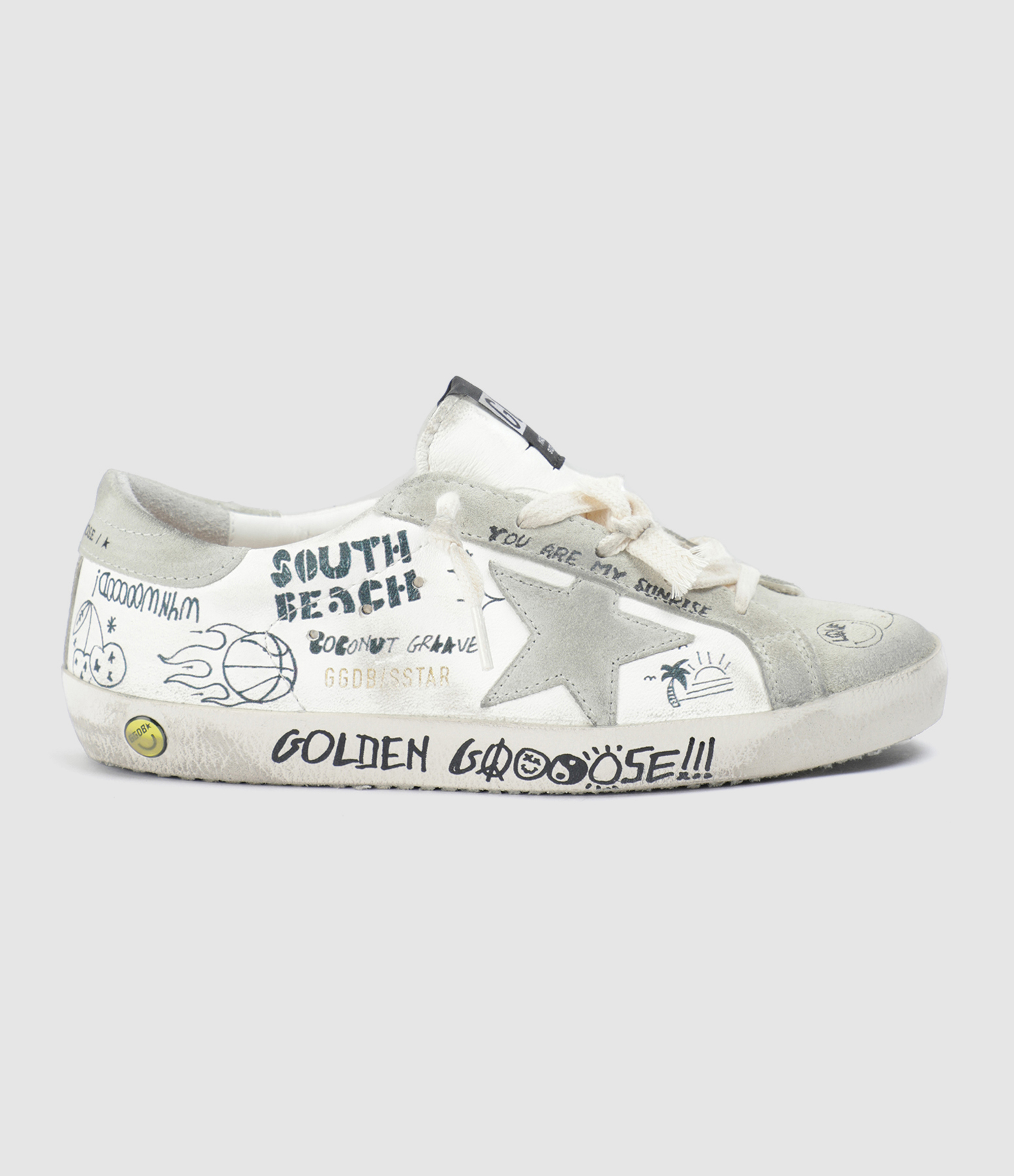 Baskets Bébé Superstar Sérigraphie Cuir Blanc Gris