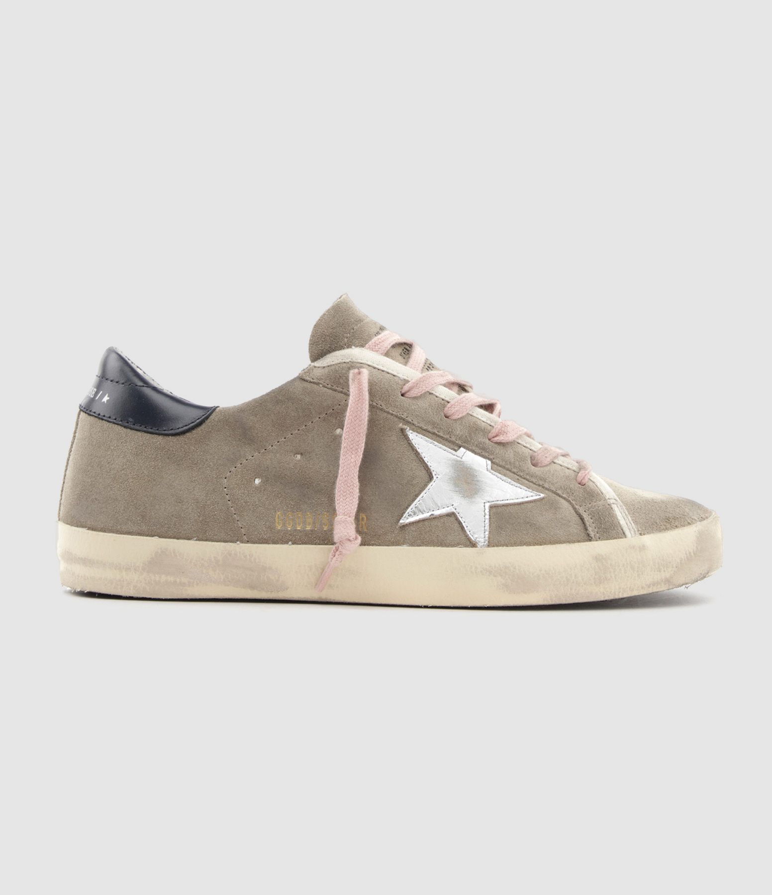 Baskets Super-star Cuir Taupe Argenté