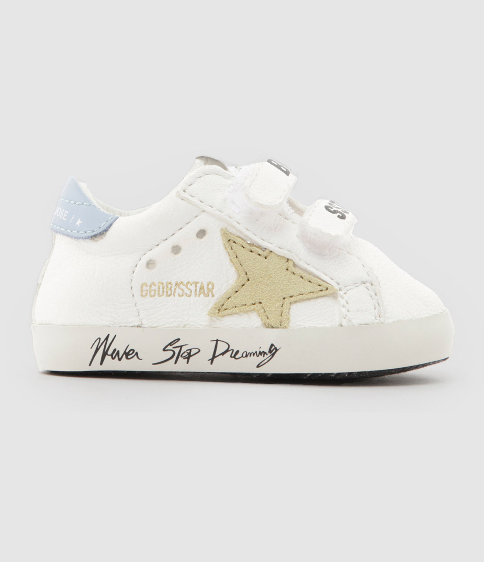 Baskets Bébé School Cuir Blanc Jaune Pâle Bleu