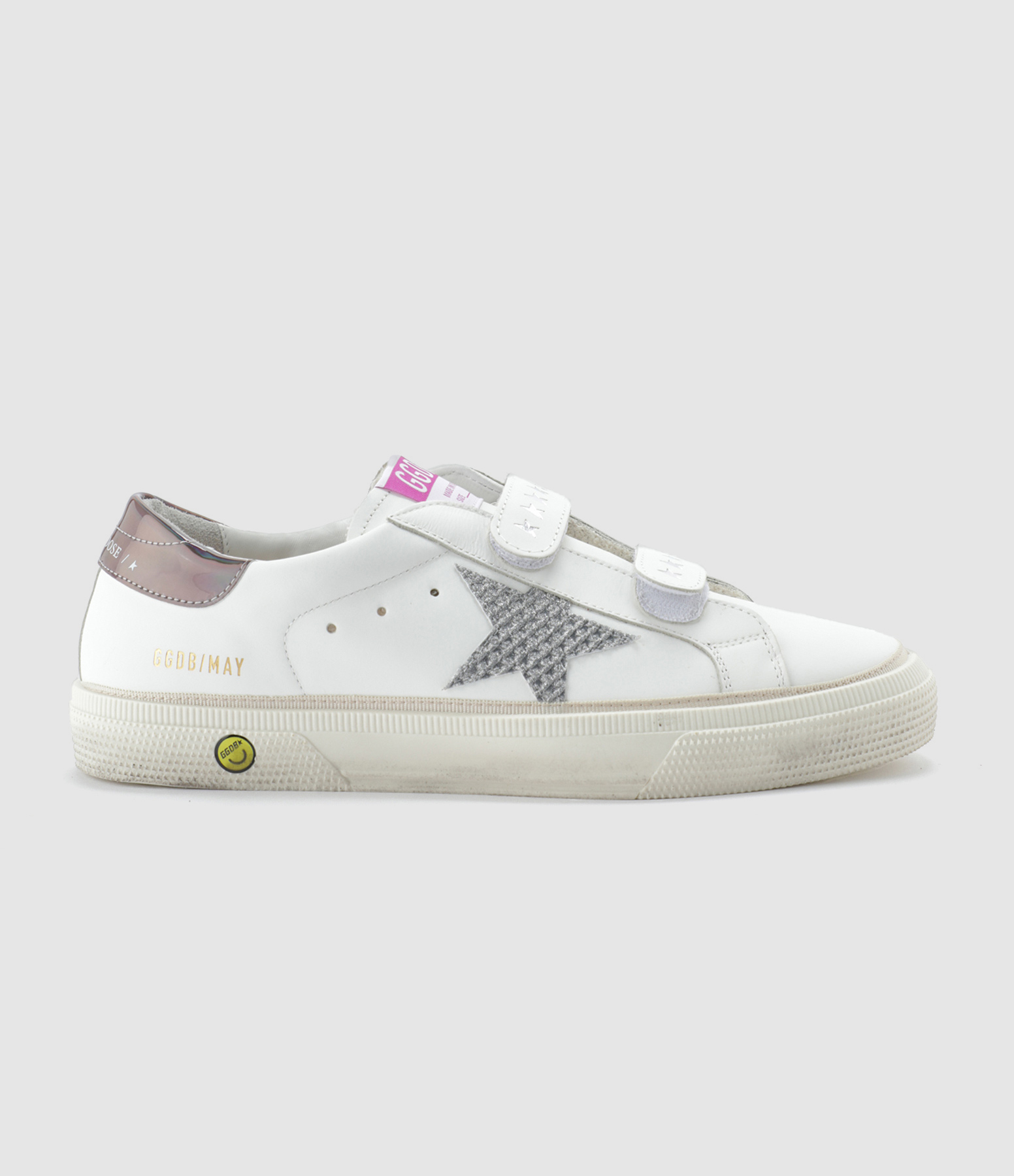 Baskets May School Cuir Blanc Argenté Gris