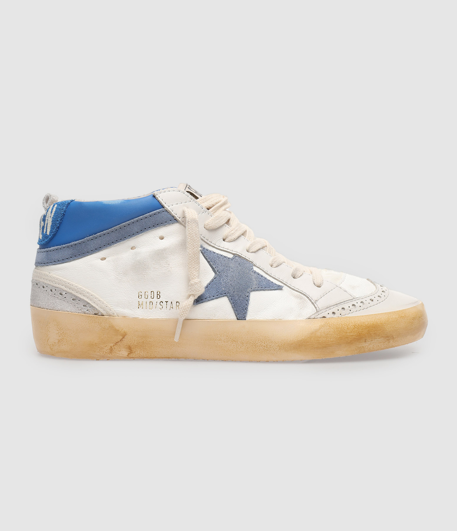 Baskets Mid Star Cuir Crème Bleu