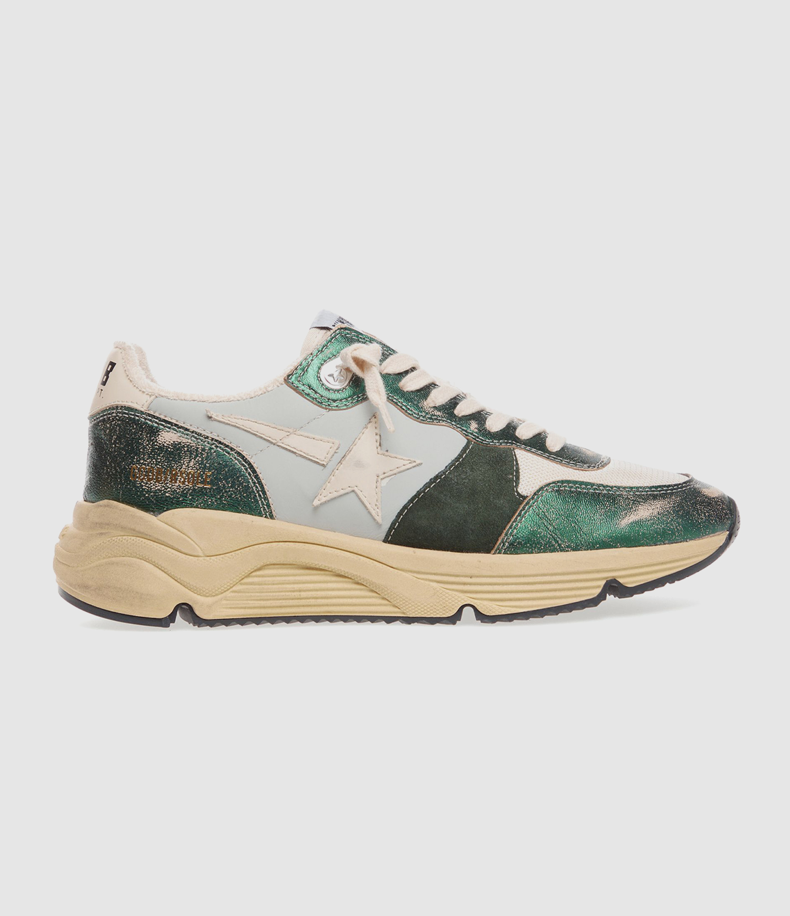 Baskets Homme Running Cuir Vert Crème Ivoire