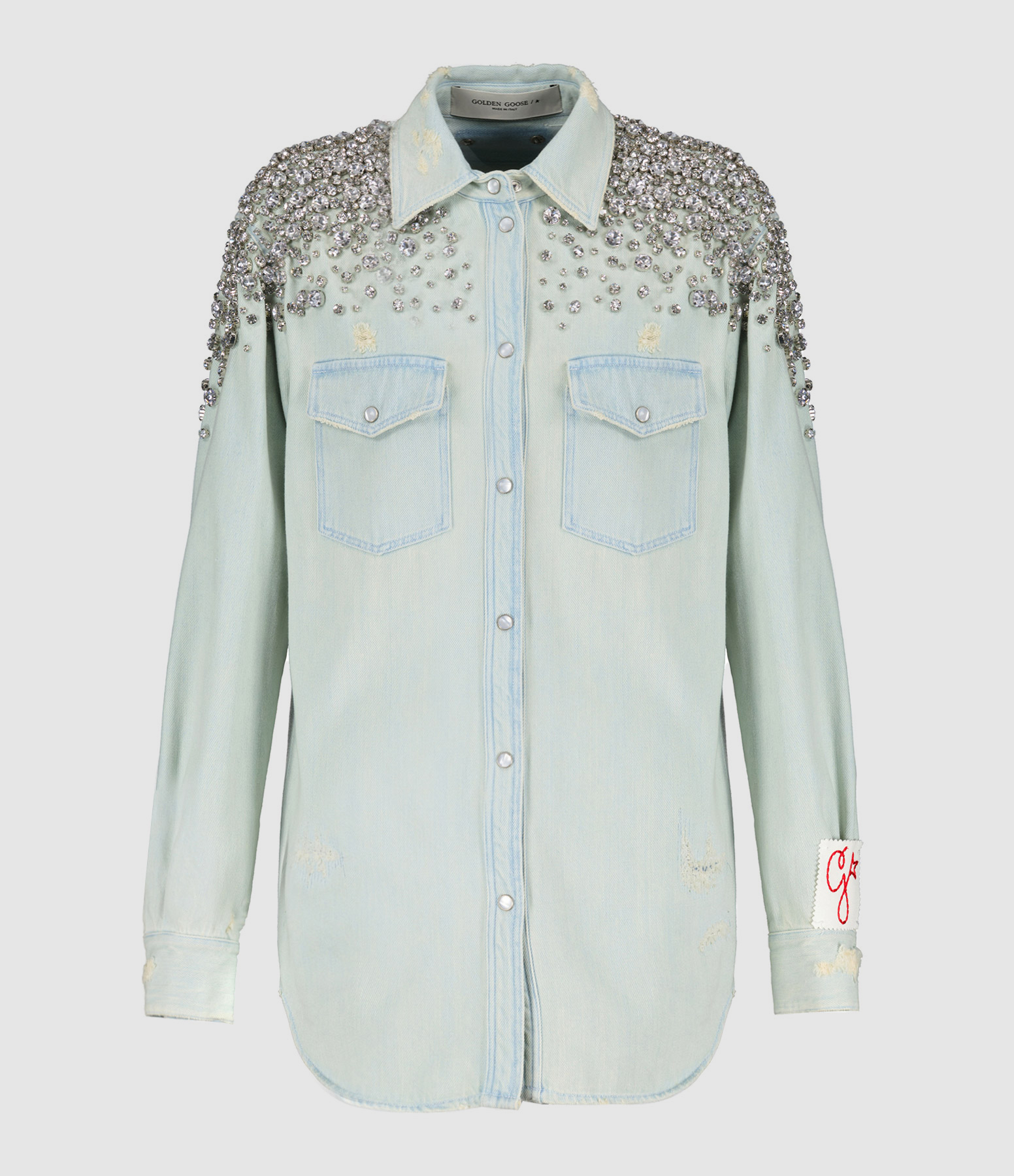 Chemise Boyfriend Golden Cristaux Coton Bleu
